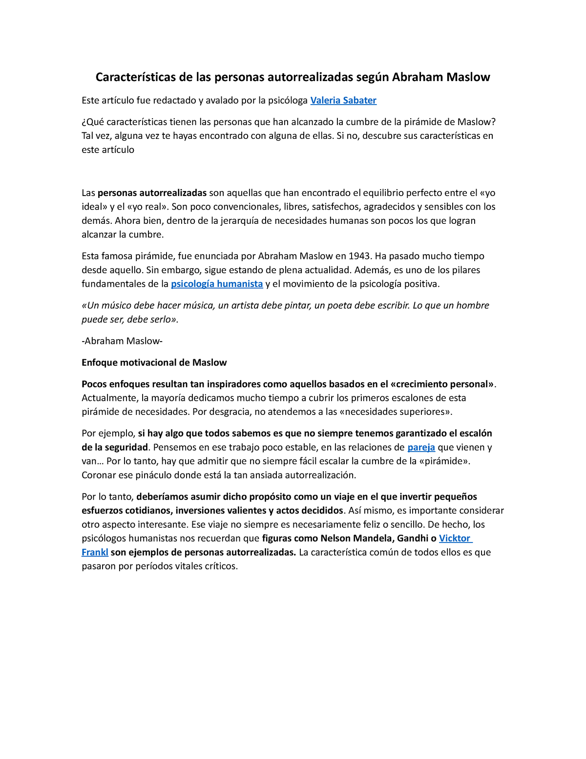 Autorrealizacion- Maslow - Características De Las Personas ...