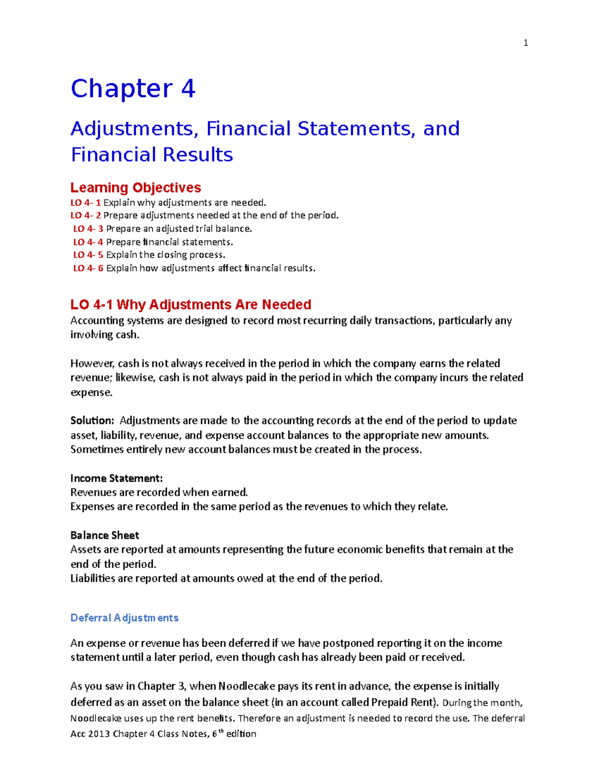 Chapter 4 Lecture Notes - 1 Chapter 4 Adjustments, Financial Statements ...