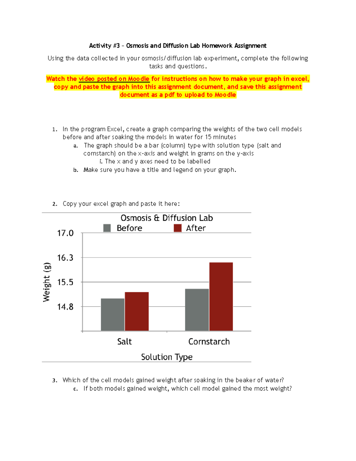 Activity 3 Mesha A. Activity 3 Osmosis and Diffusion Lab Homework