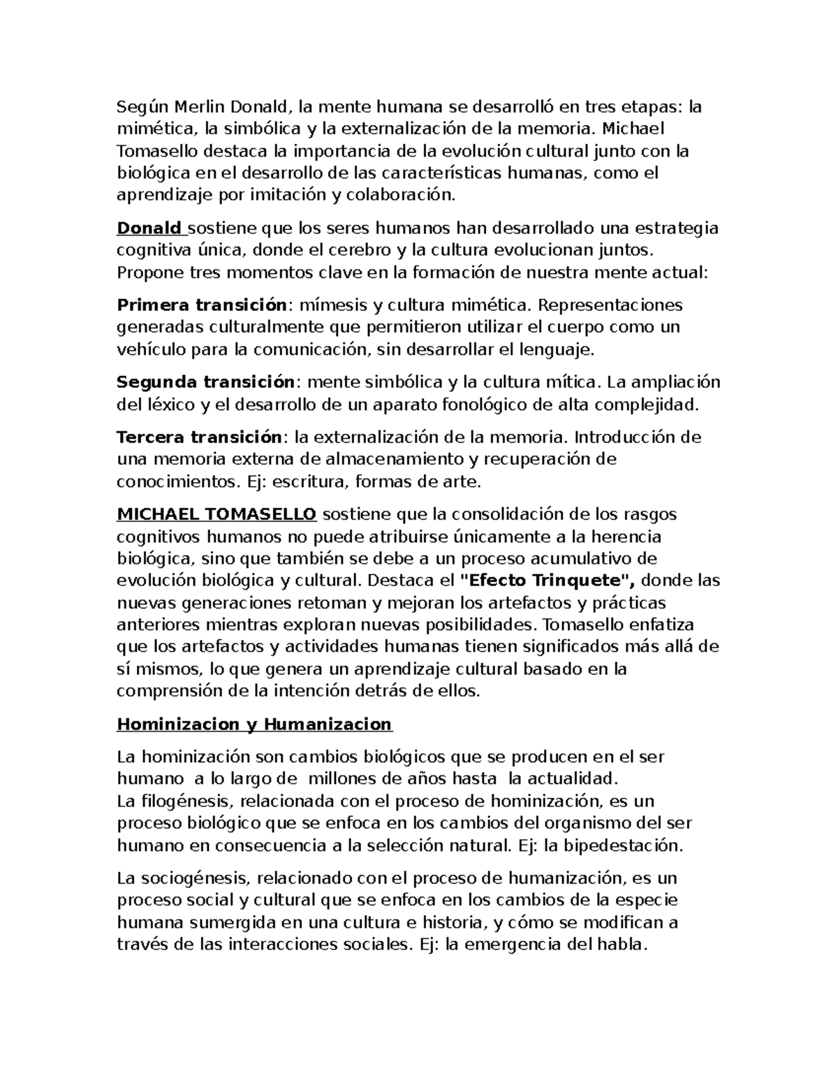 psicologia curone 2024 - Según Merlin Donald, la mente humana se ...