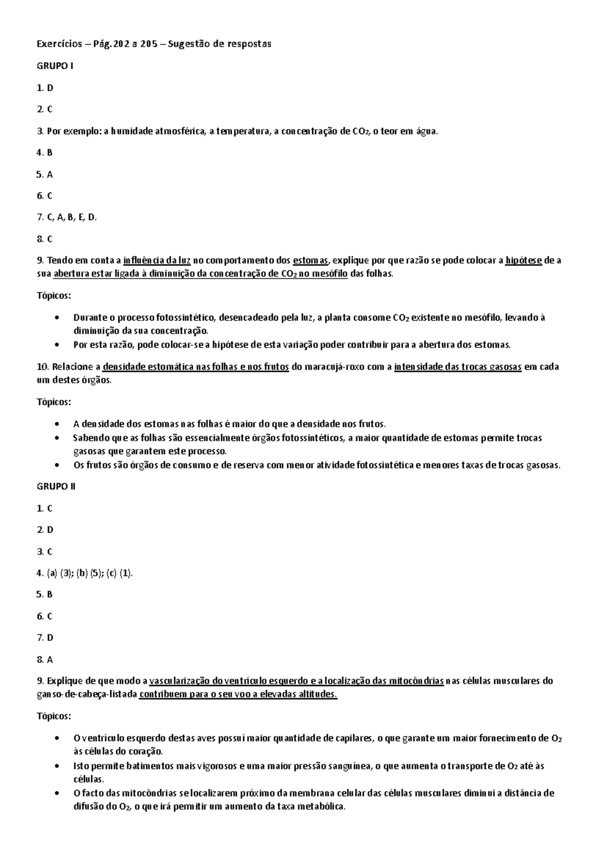 10Bio - Exerc pag. 202 a 205 - Exercícios – Pág a 205 – Sugestão de ...