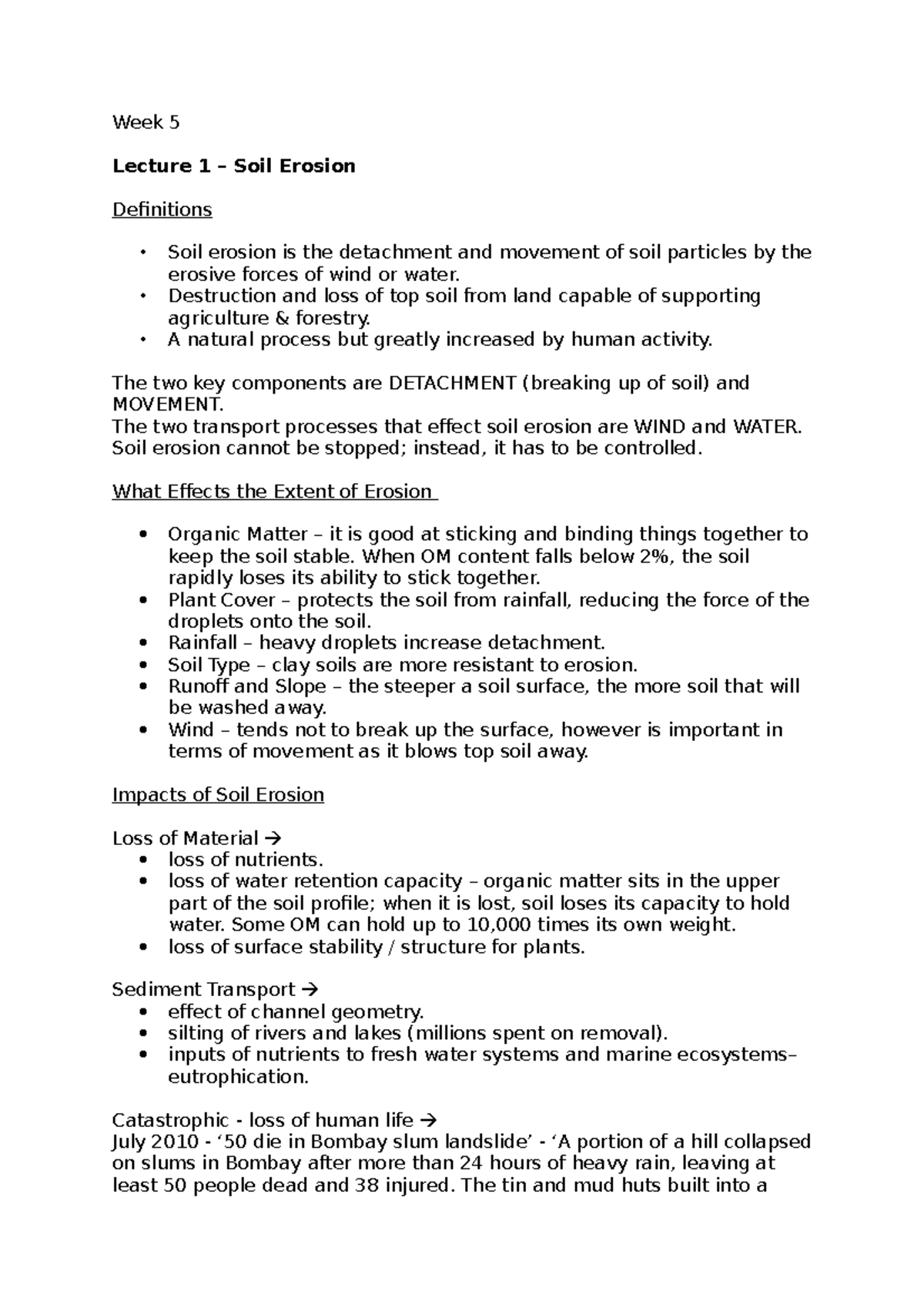 C123E3 Week 5 Soil Science - Week 5 Lecture 1 – Soil Erosion ...