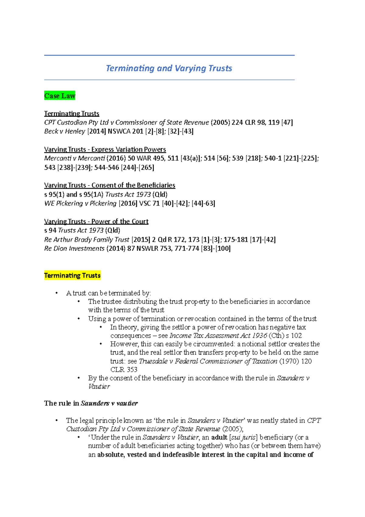 Terminating and Varying Trusts (Lecture 10) Terminating and Varying