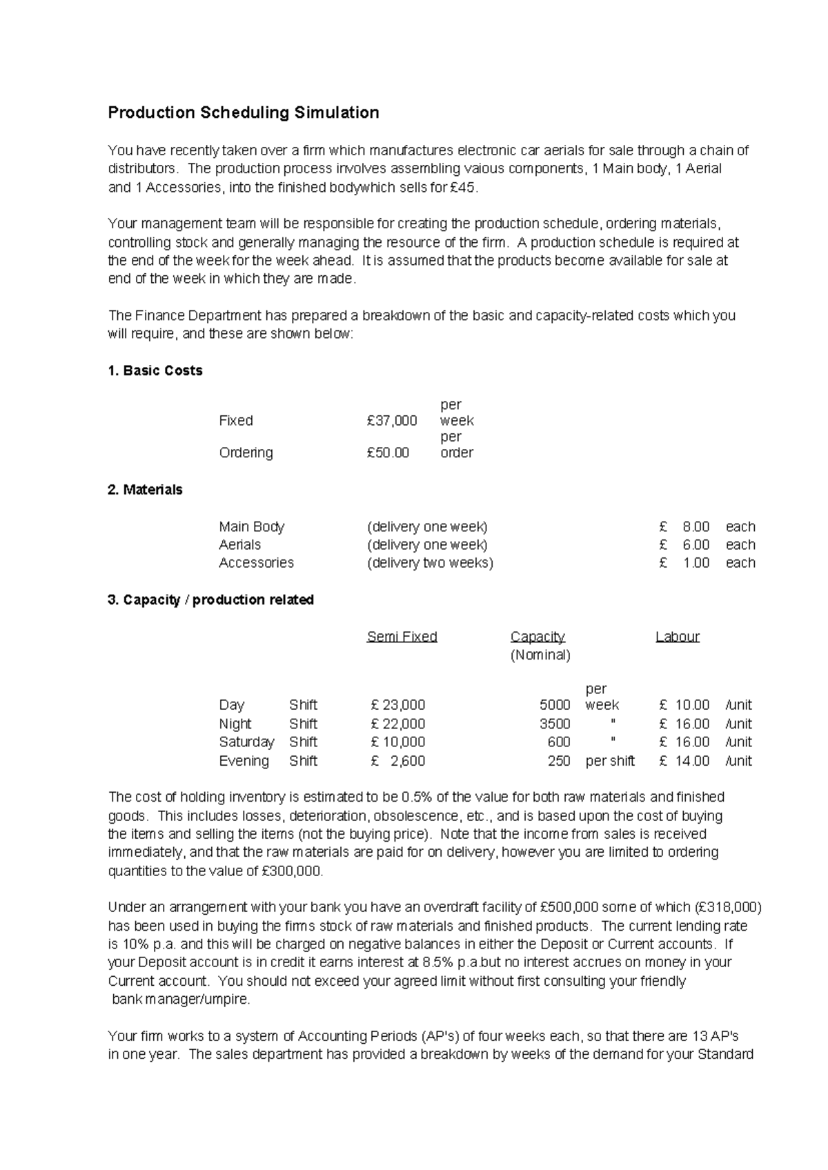 Production Scheduling Simulation - The production process involves ...