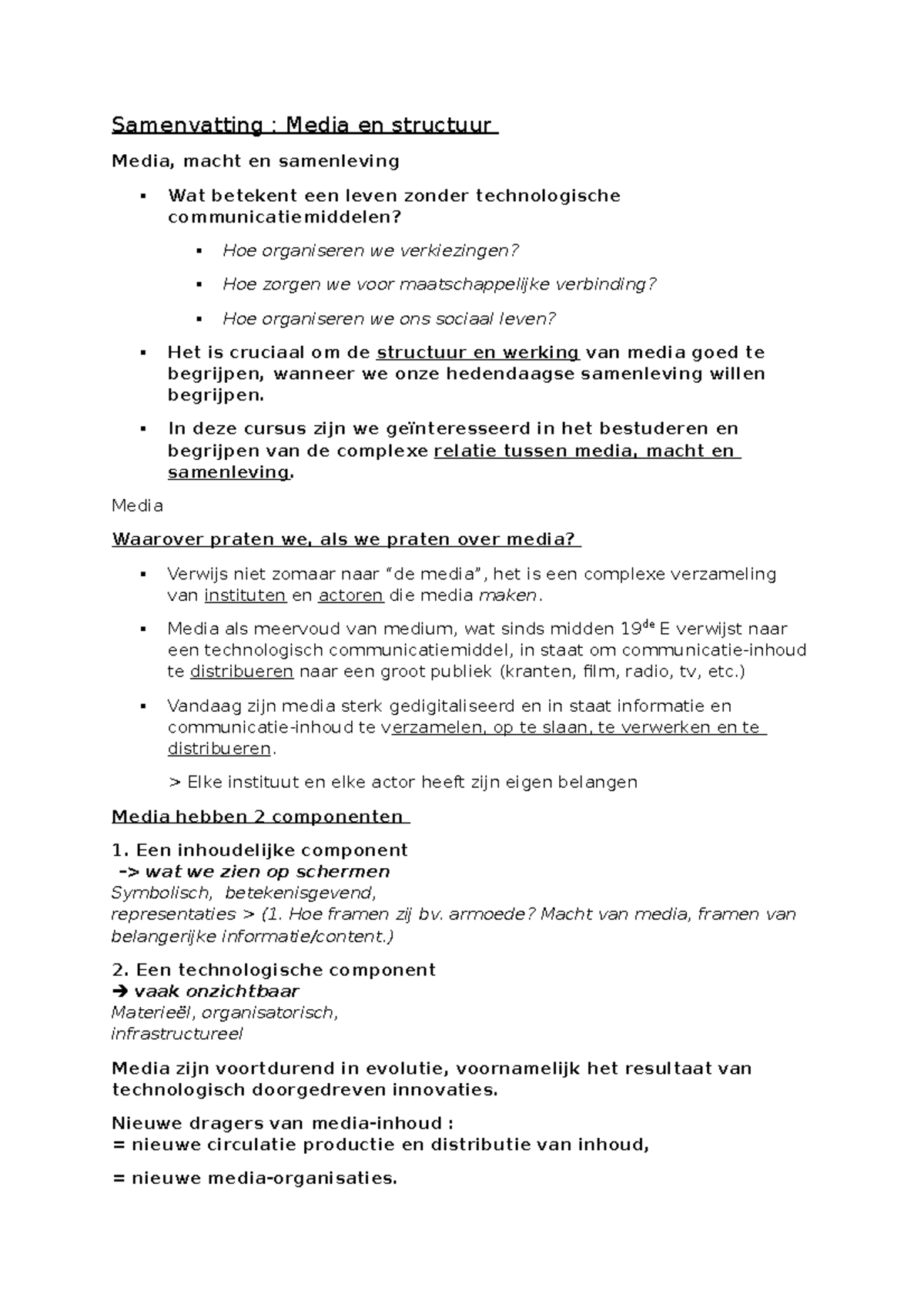 Samenvatting Van Les 1 Media - Samenvatting : Media En Structuur Media ...