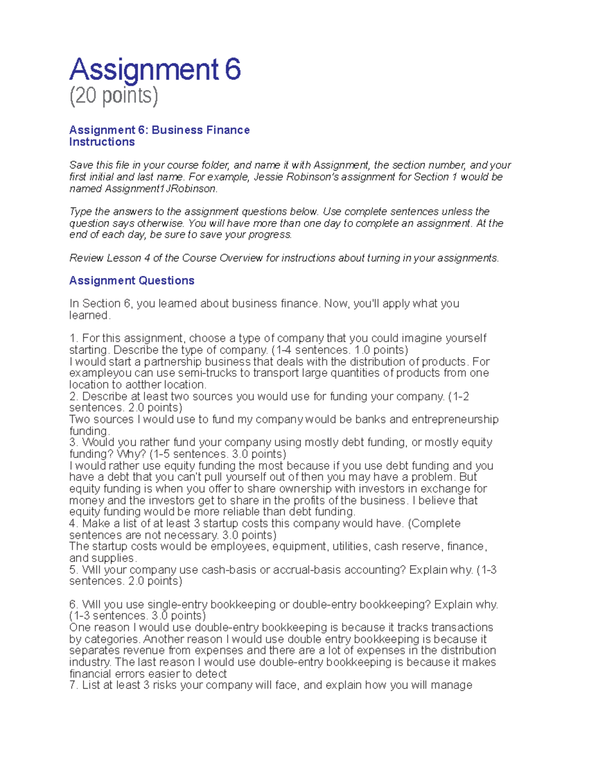 Assignment 6 - Full Doc - Assignment 6 (20 points) Assignment 6 ...