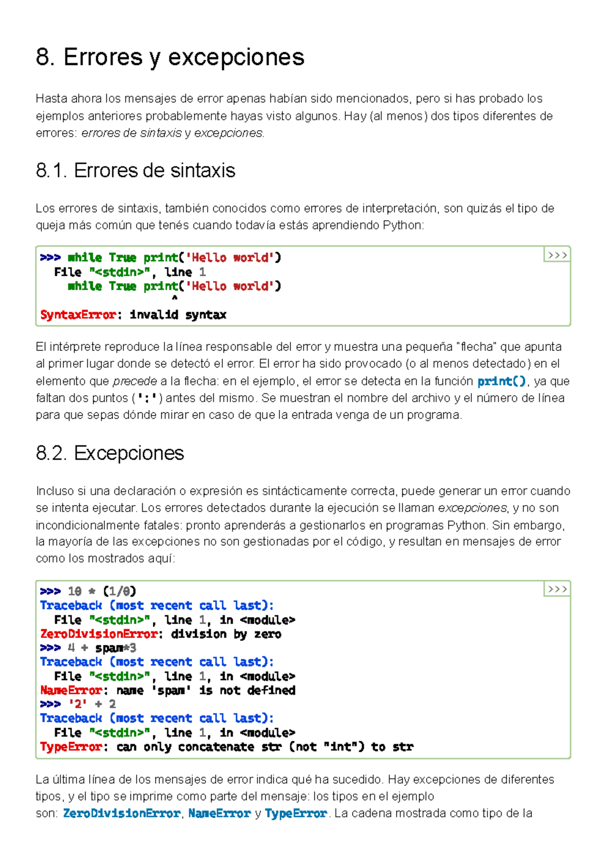 8. Errores y excepciones — documentación de Python - 3 - 8. Errores y ...