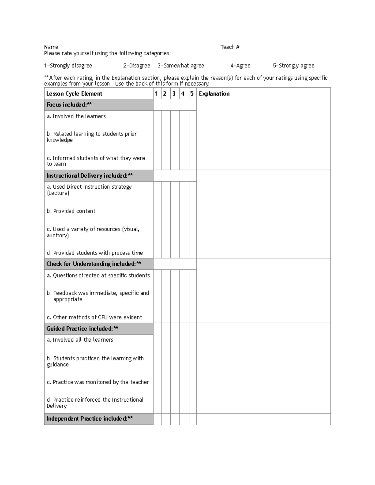 Self-Assessment Rubric - Name Please rate yourself using the following ...