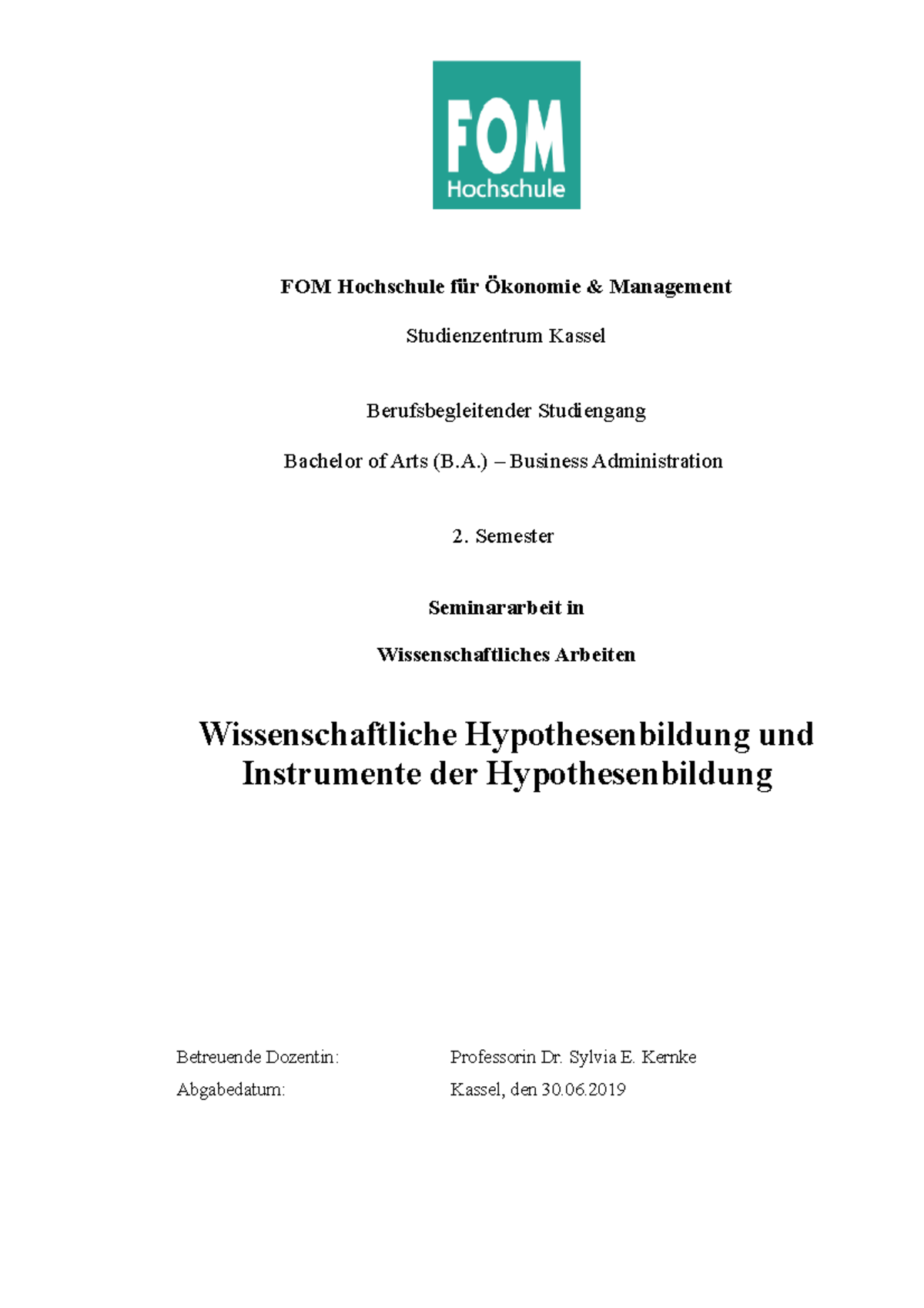 Hausarbeit/ Seminararbeit Hypothesen - FOM Hochschule Für Ökonomie ...