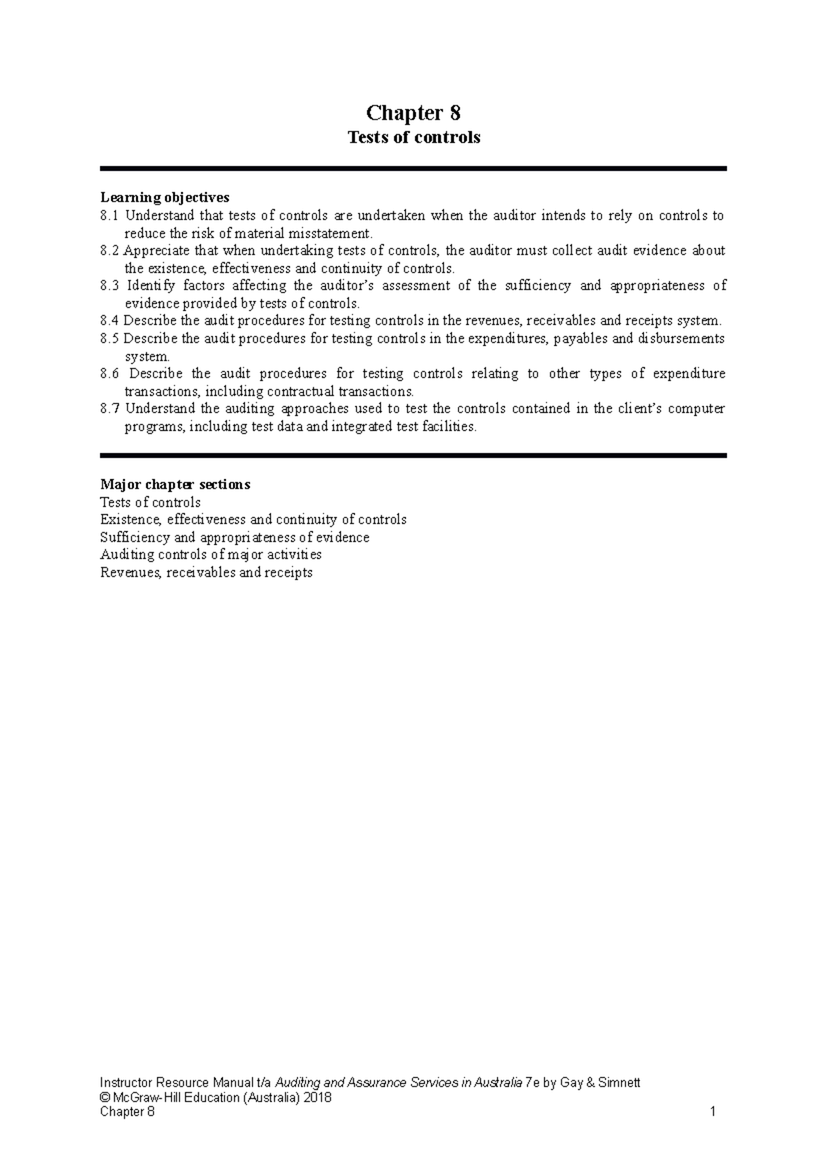 Ch08 - Workshop Answers - Chapter 8 Tests Of Controls Learning ...