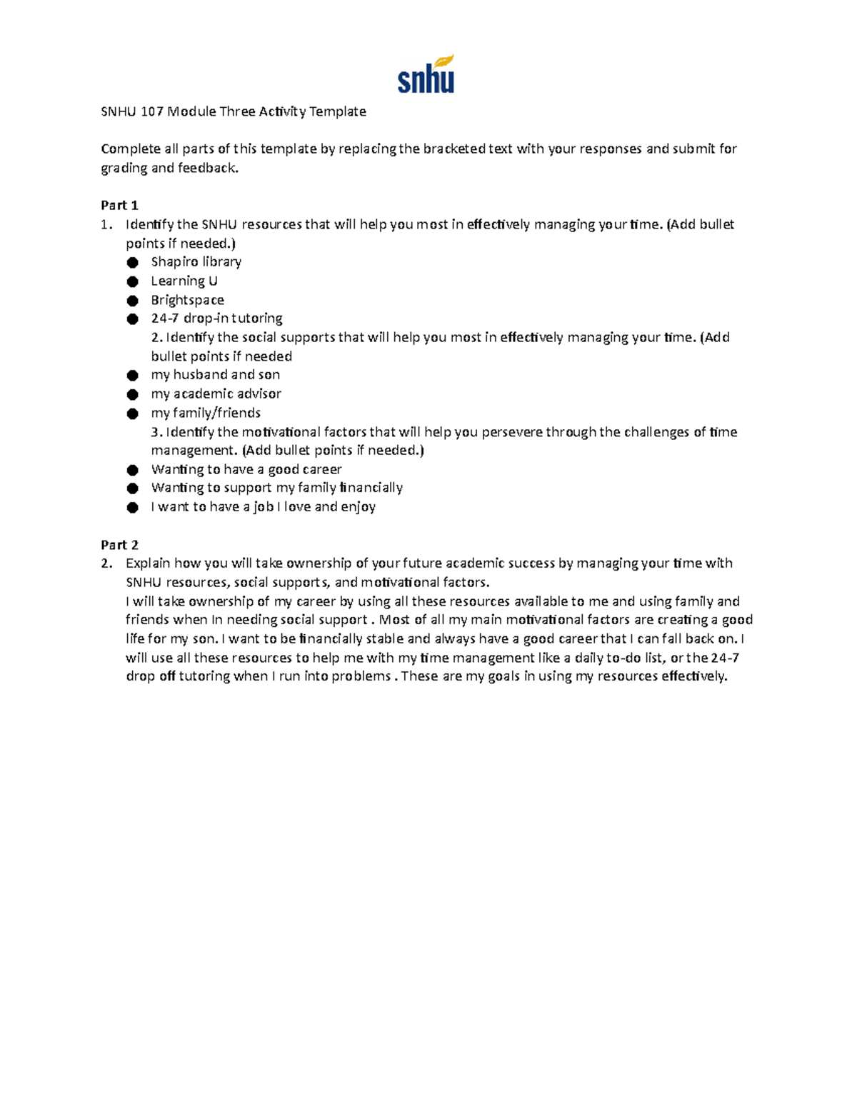  Snhu 107 Module Three Activity Template 