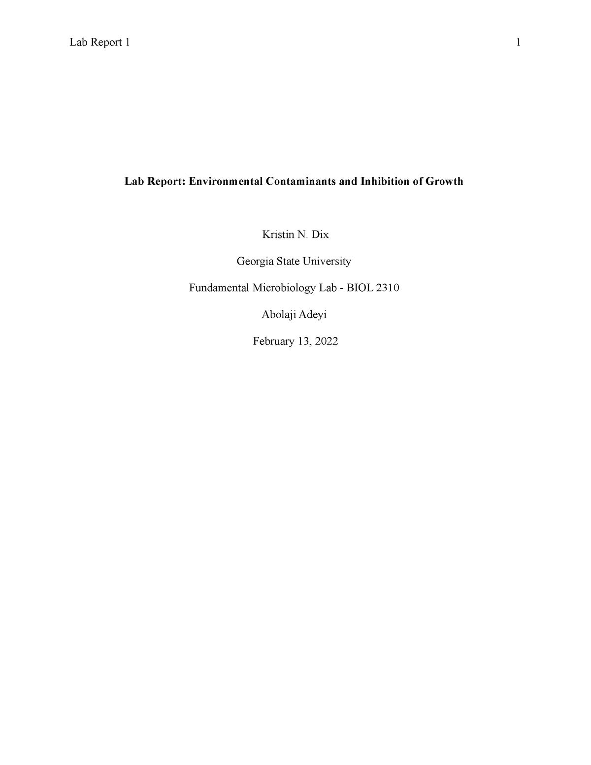 Environmental Contaminants Lab Report - Lab Report: Environmental ...