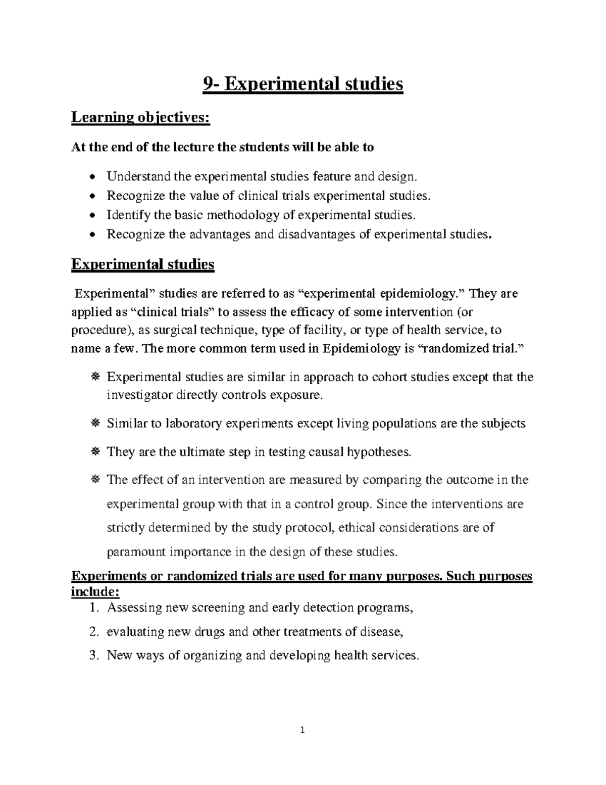 10 experimental study - 9- Experimental studies Learning objectives: At ...