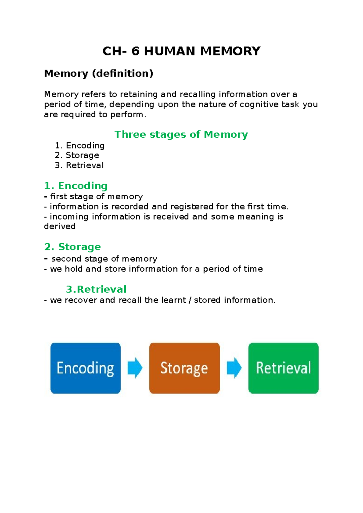 Human memory notes sp ed - CH- 6 HUMAN MEMORY Memory (definition ...