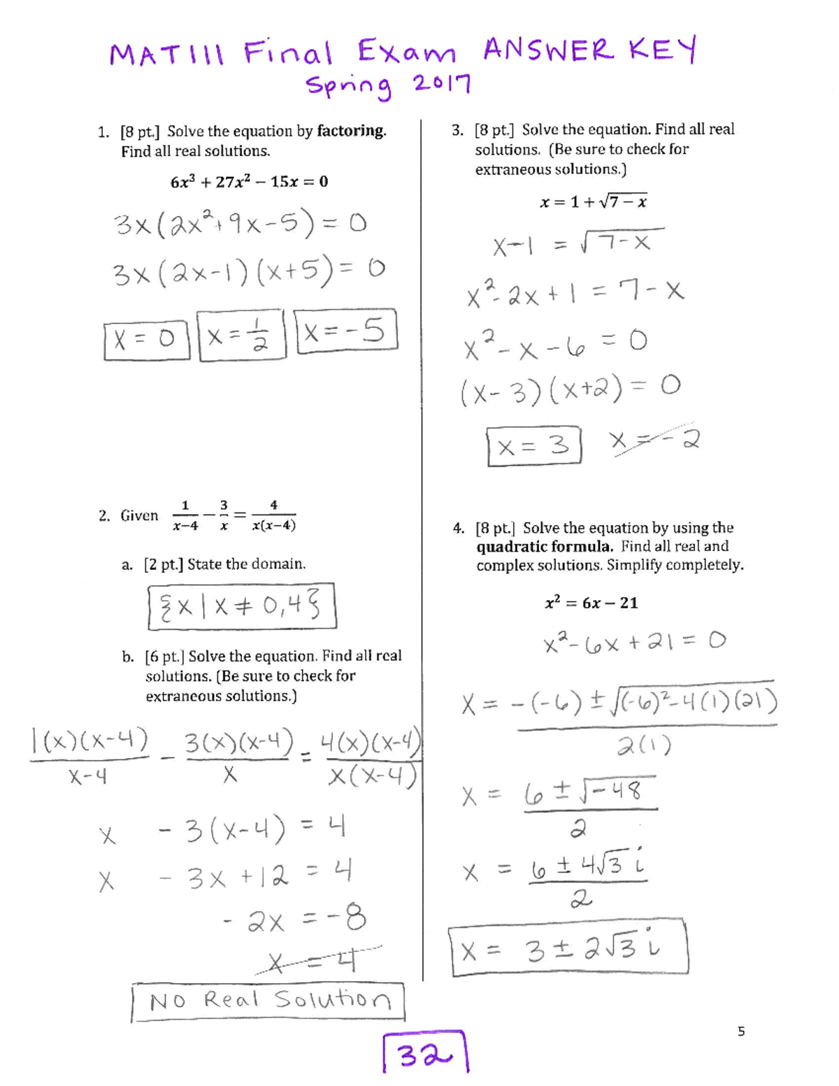 Mat 111 final exam answer key sp2017general m - Senior High School ...
