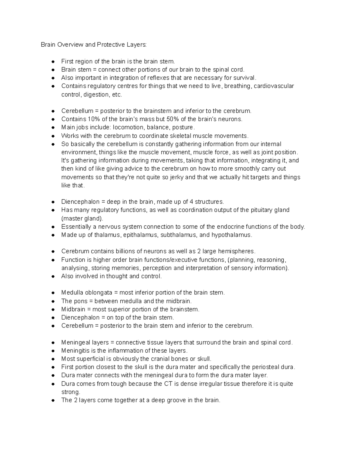 Kin Test 4 Notes - Brain Overview and Protective Layers: First region ...