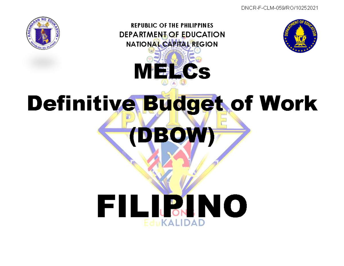 Filipino DBOW - DBOW - REPUBLIC OF THE PHILIPPINES DEPARTMENT OF ...