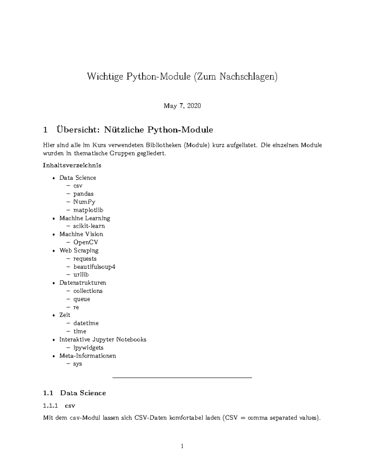 Wichtige Python-Module (Zum Nachschlagen) - Die einzelnen Module wurden ...