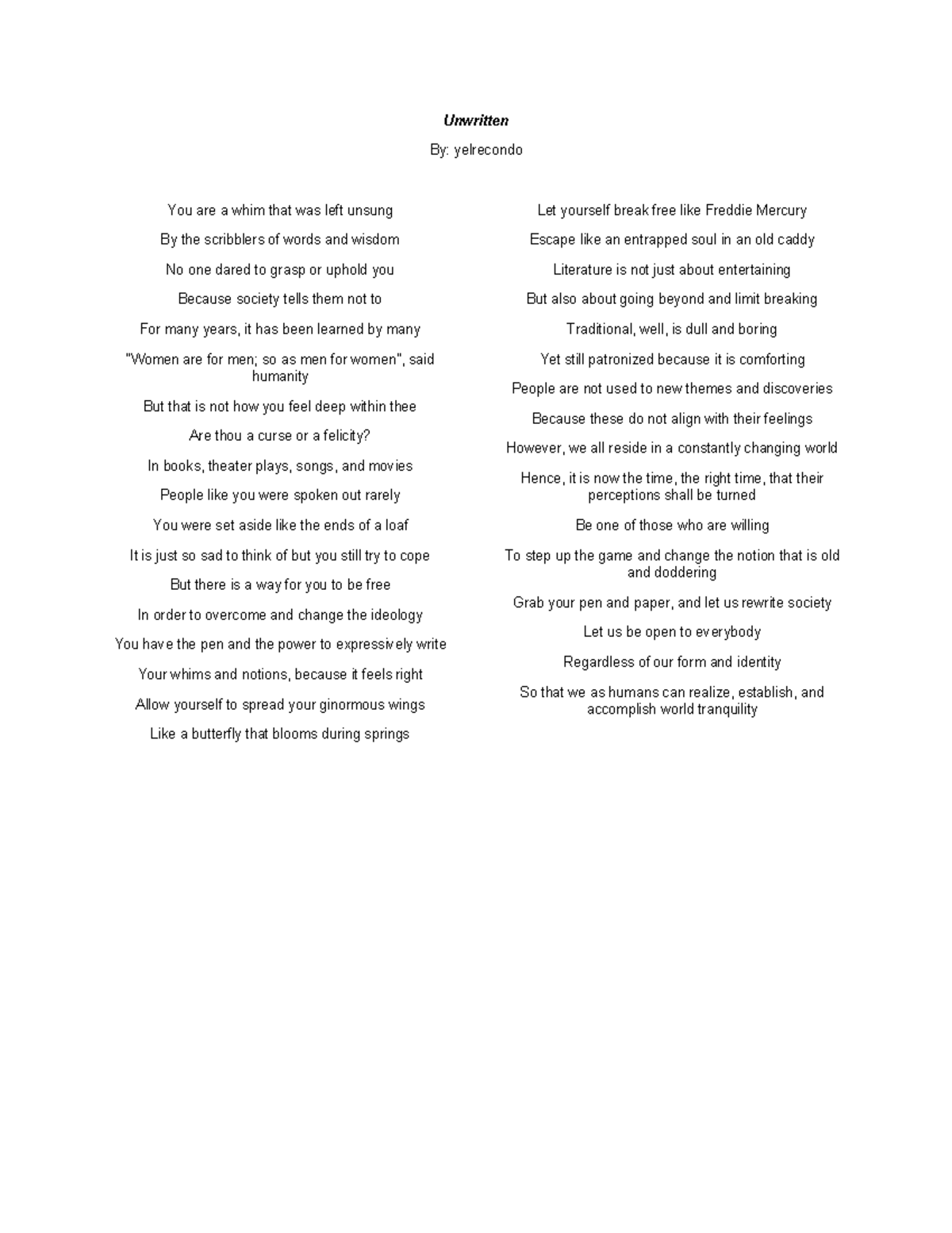 Unwritten - Lorem ipsum dolor sit amet, consectetur adipiscing elit ...
