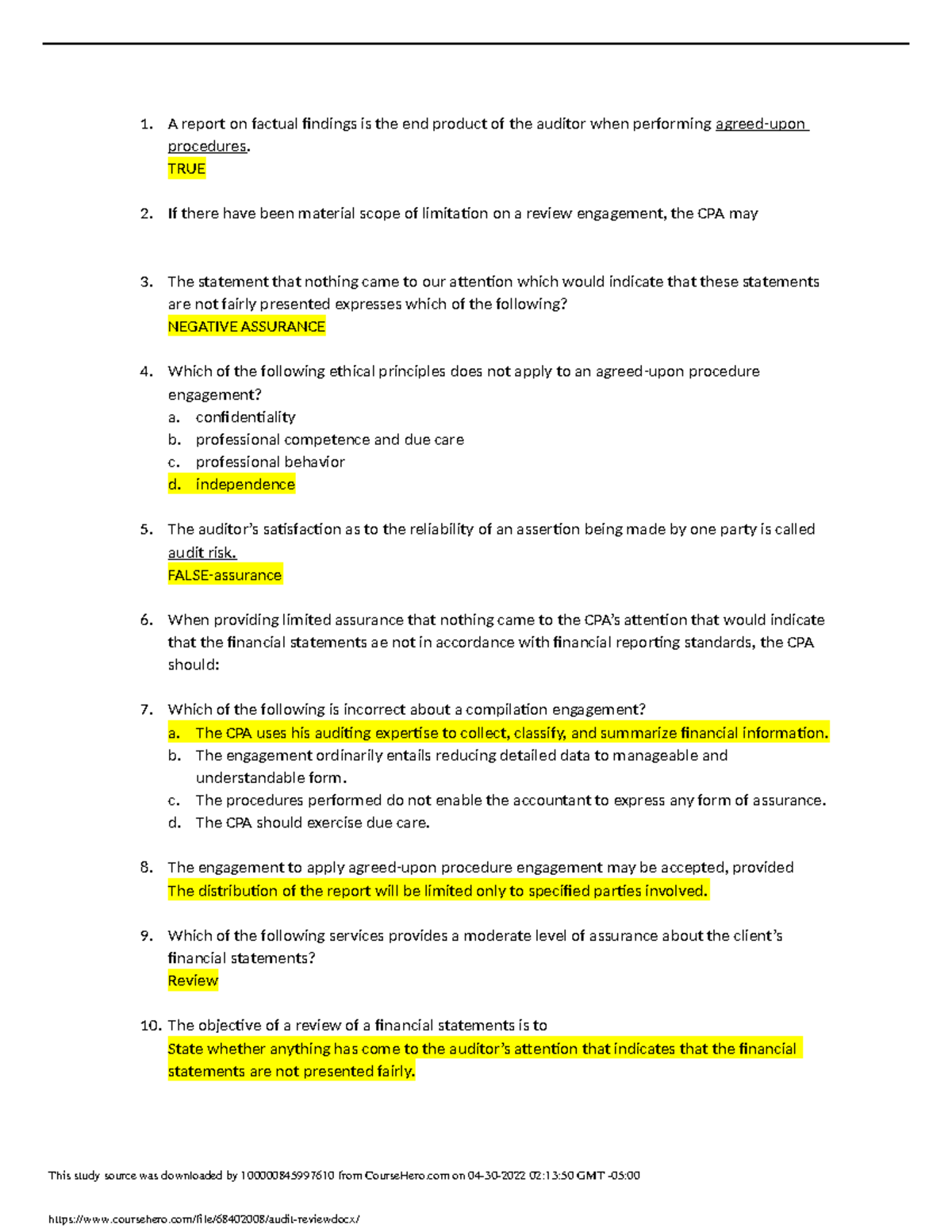 Audit review hi hello A report on factual findings is the end