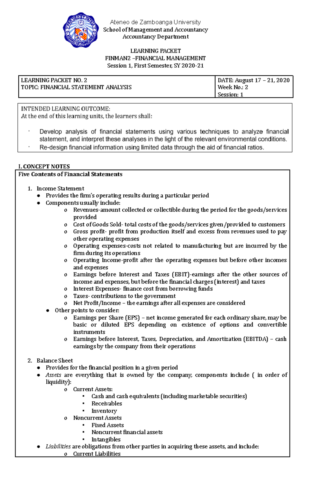 2 Learning Packet Finman 2-02 Financial Statement Analysis - Ateneo de ...