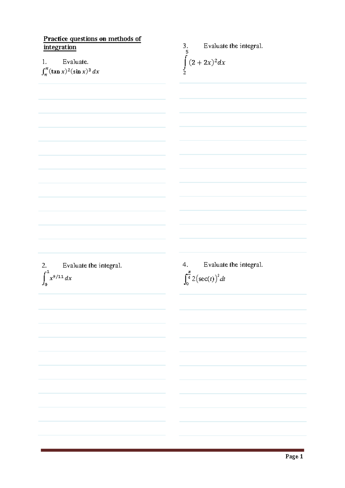 Practice questions Week 7 Integration methods-1-1 - Practice questions ...