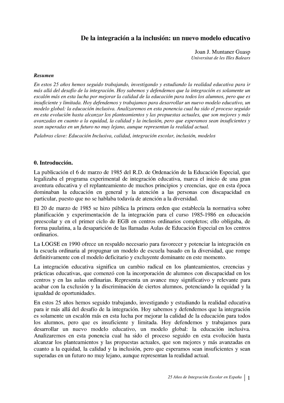 Lectura De La Integración A La Inclusión - De La Integración A La ...