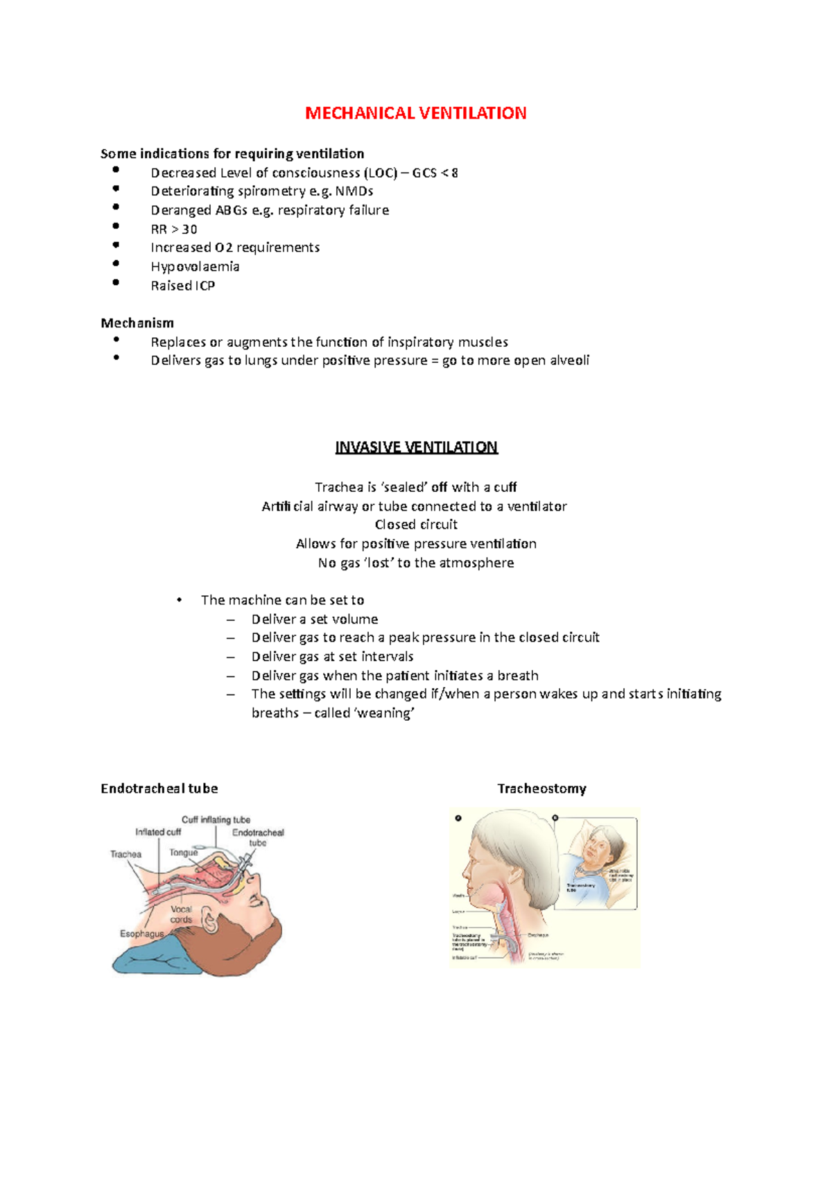 Mechanical Ventilation - MECHANICAL VENTILATION Some indications for ...
