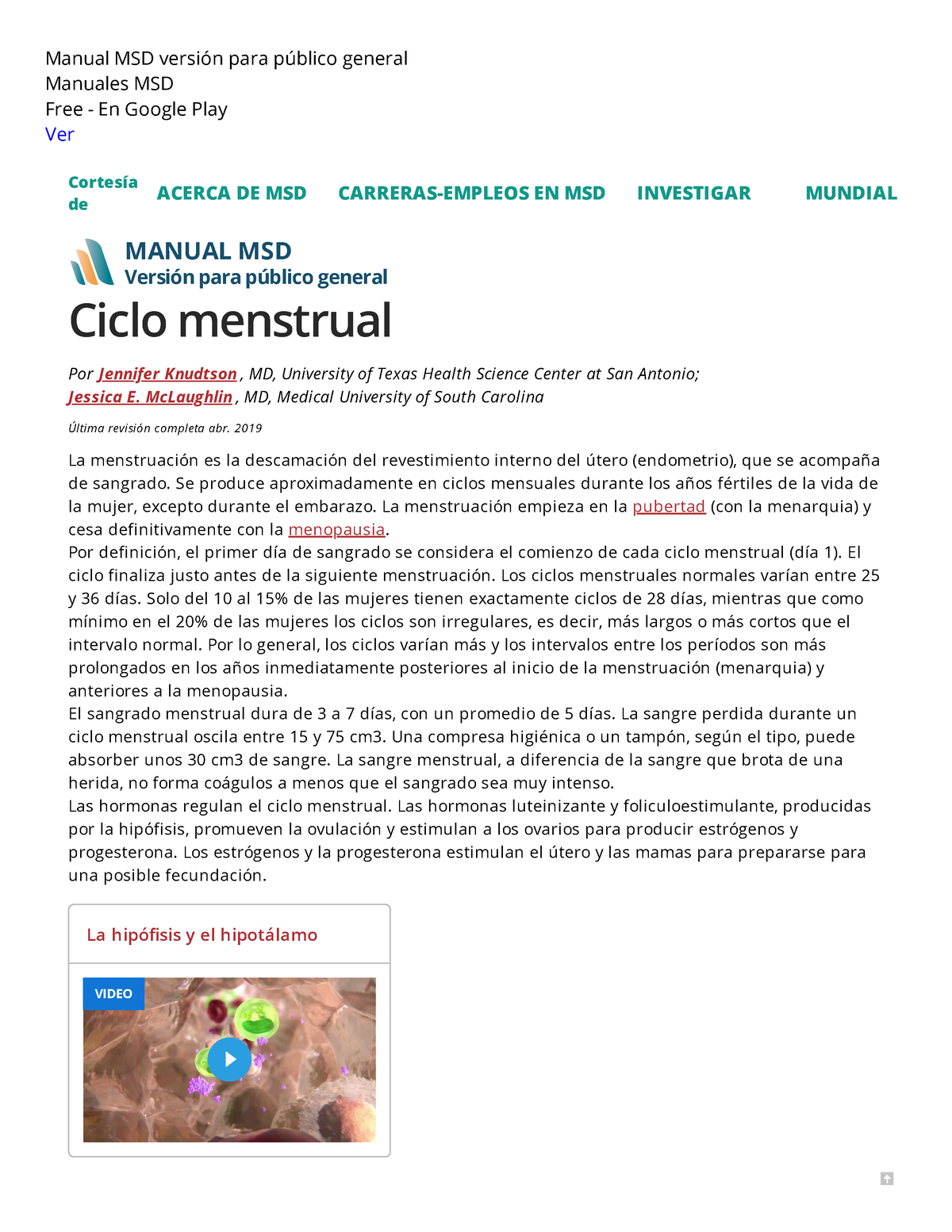Ciclo Menstrual Salud Femenina Manual Msd Versión Para Público General Manual Msd Versión 1149
