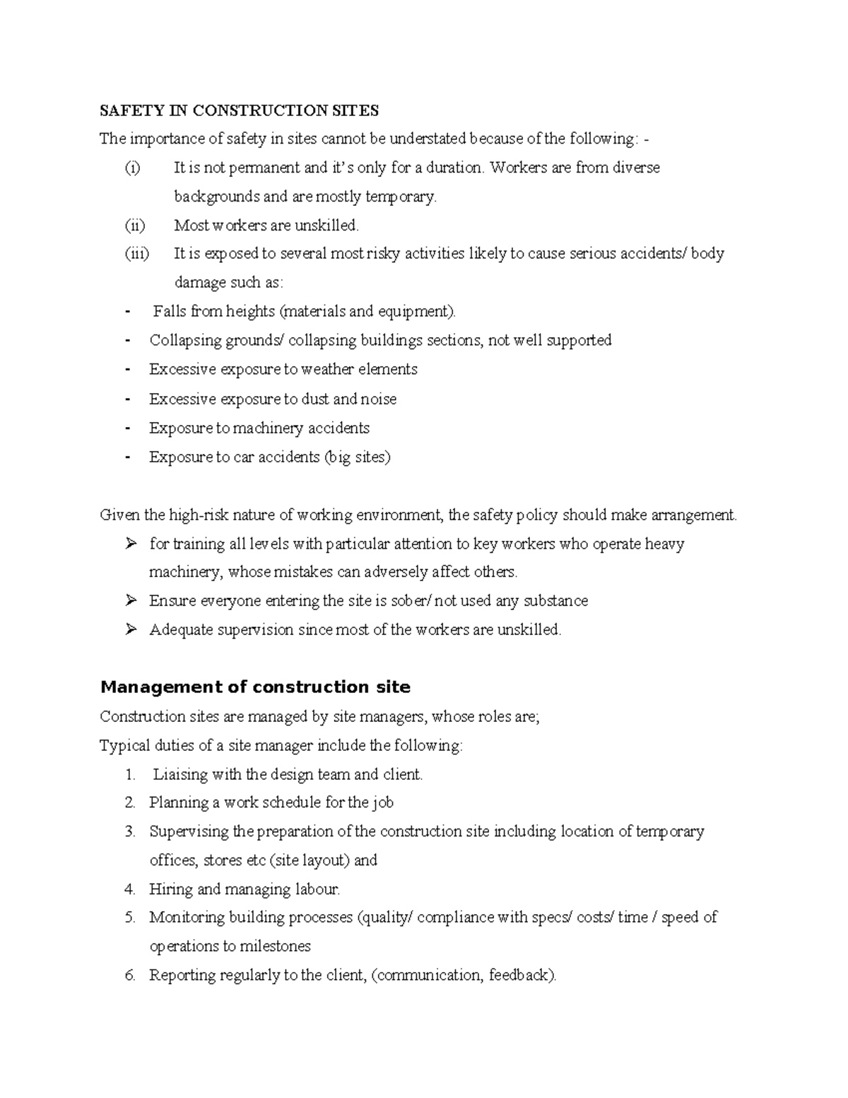 8. safety in sites - notes - SAFETY IN CONSTRUCTION SITES The ...