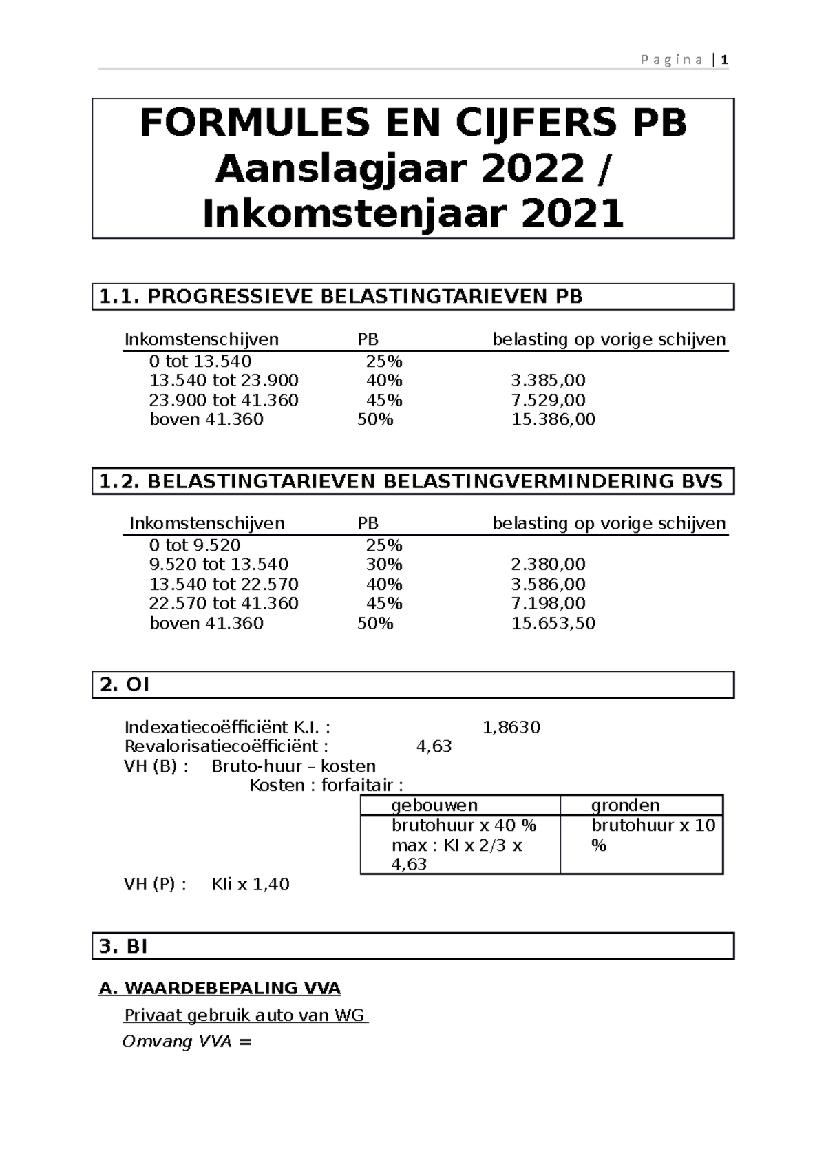 Tarieven PB AJ22 IJ21 - FORMULES EN CIJFERS PB Aanslagjaar 2022 ...