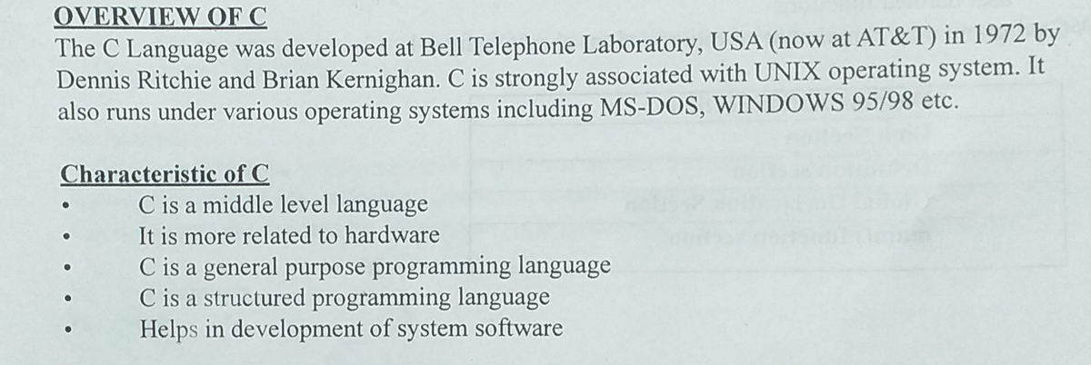 Characteristic of C - The Main Charecteristic of C - BCA (UNIX and C L ...