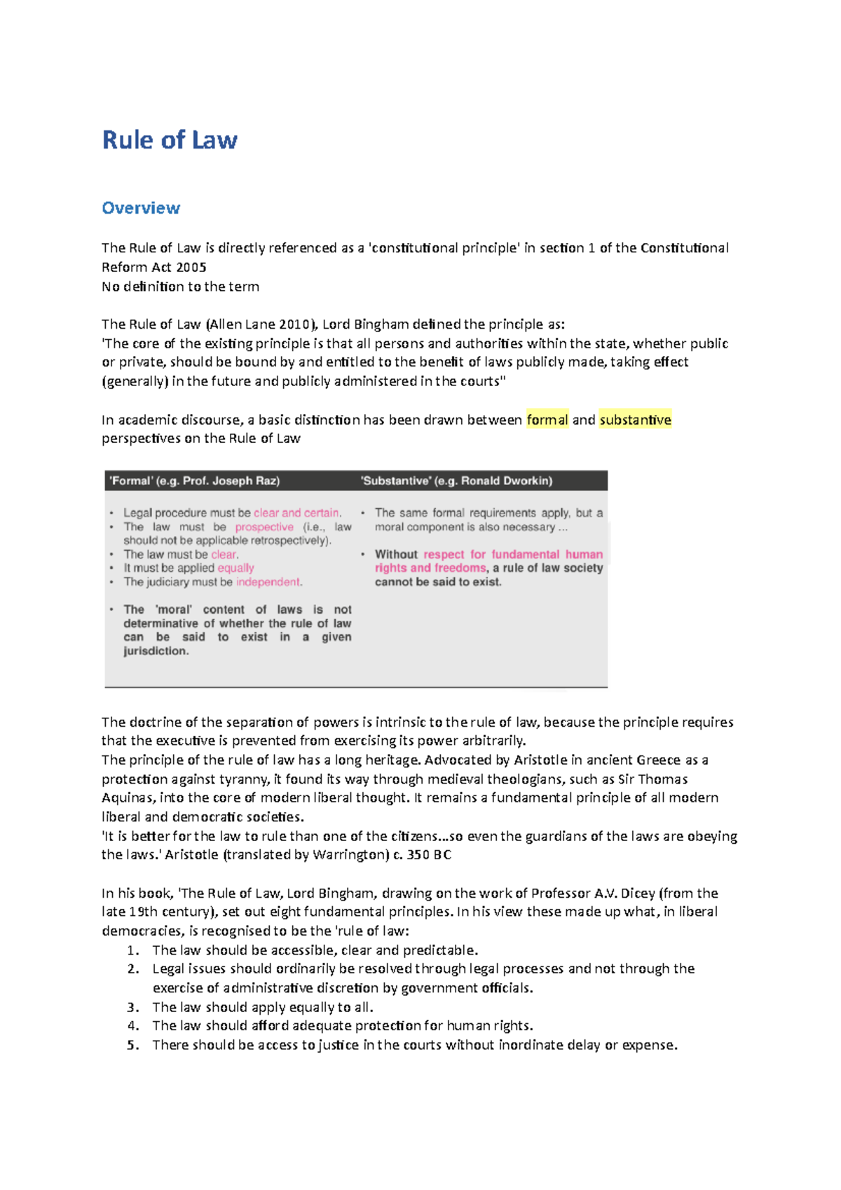 Prepare 7 - Lecture 7 notes for Public Law I - Rule of Law Overview The ...