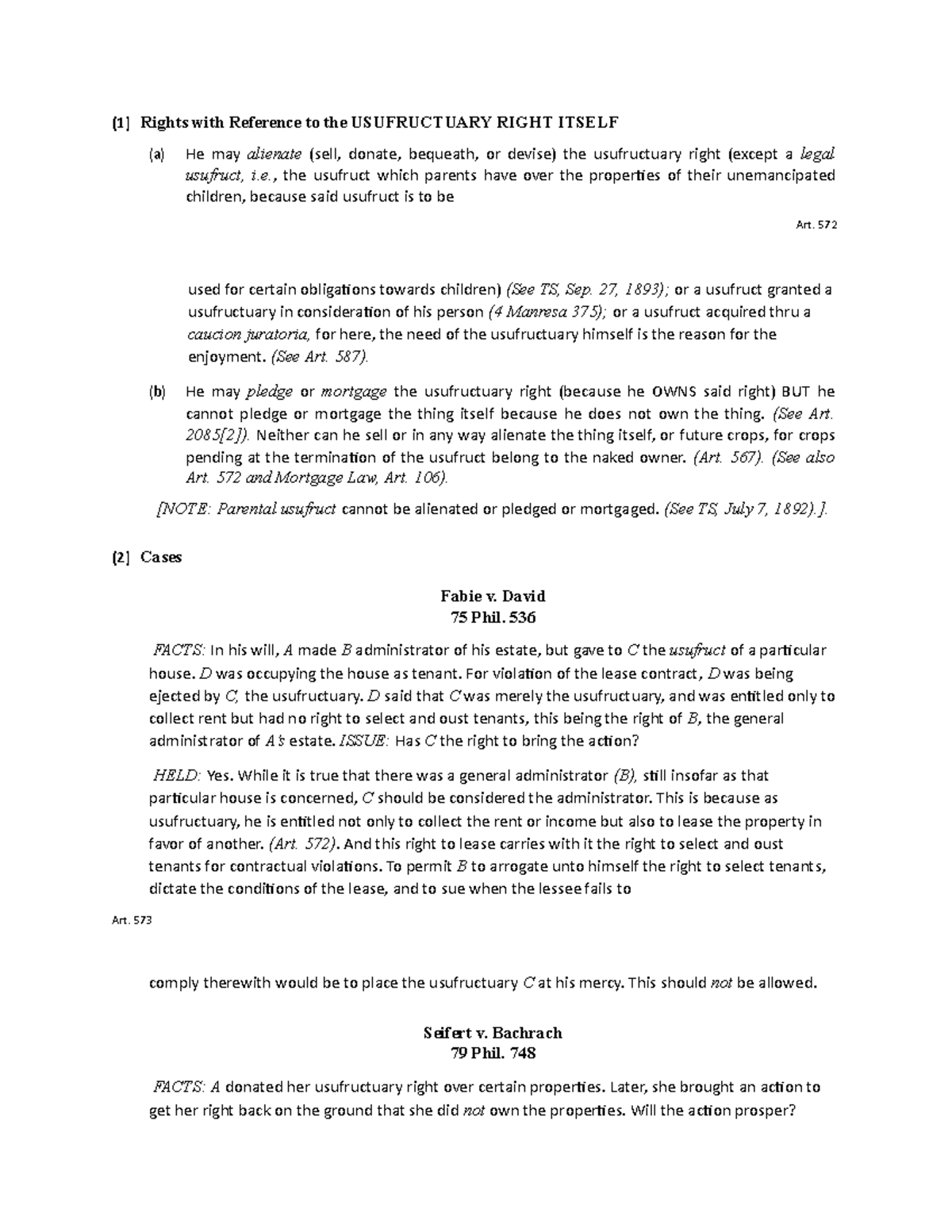 Property law m139 - (1) Rights with Reference to the USUFRUCTUARY RIGHT ...