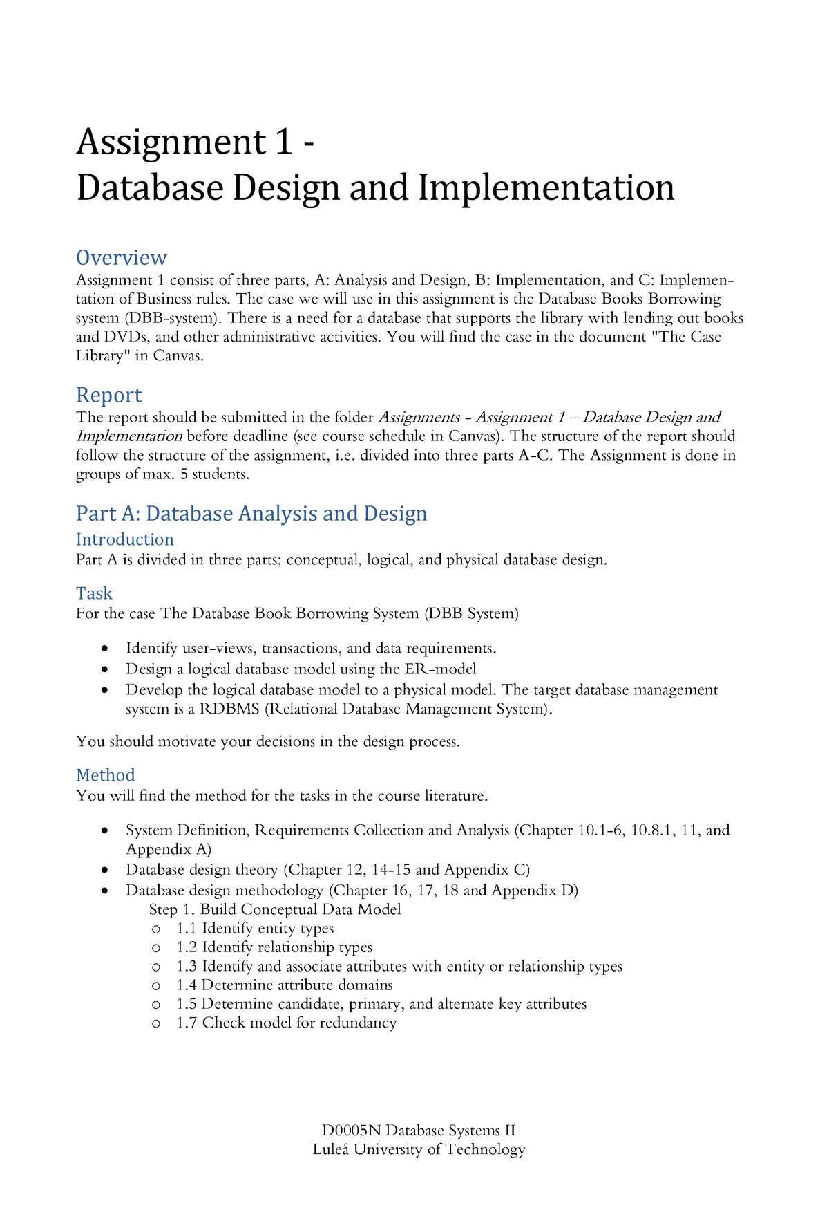 assignment 1 database design and optimisation