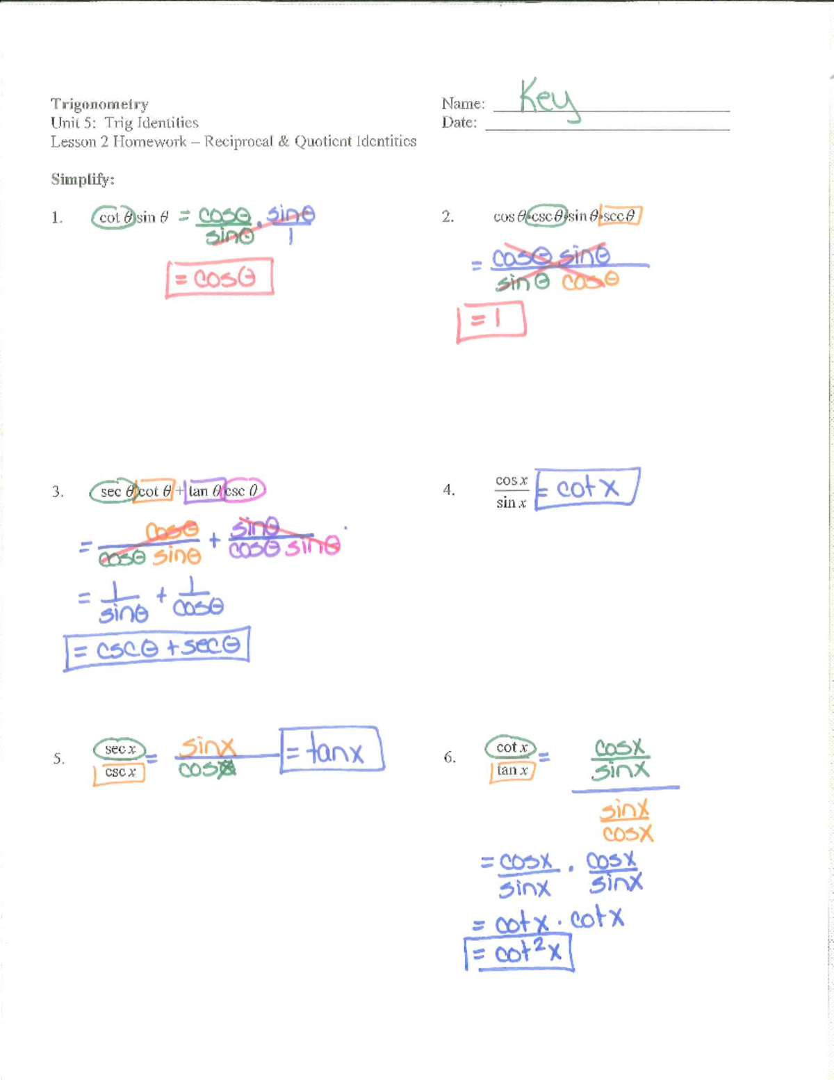 homework 6 graphing reciprocal functions answer key