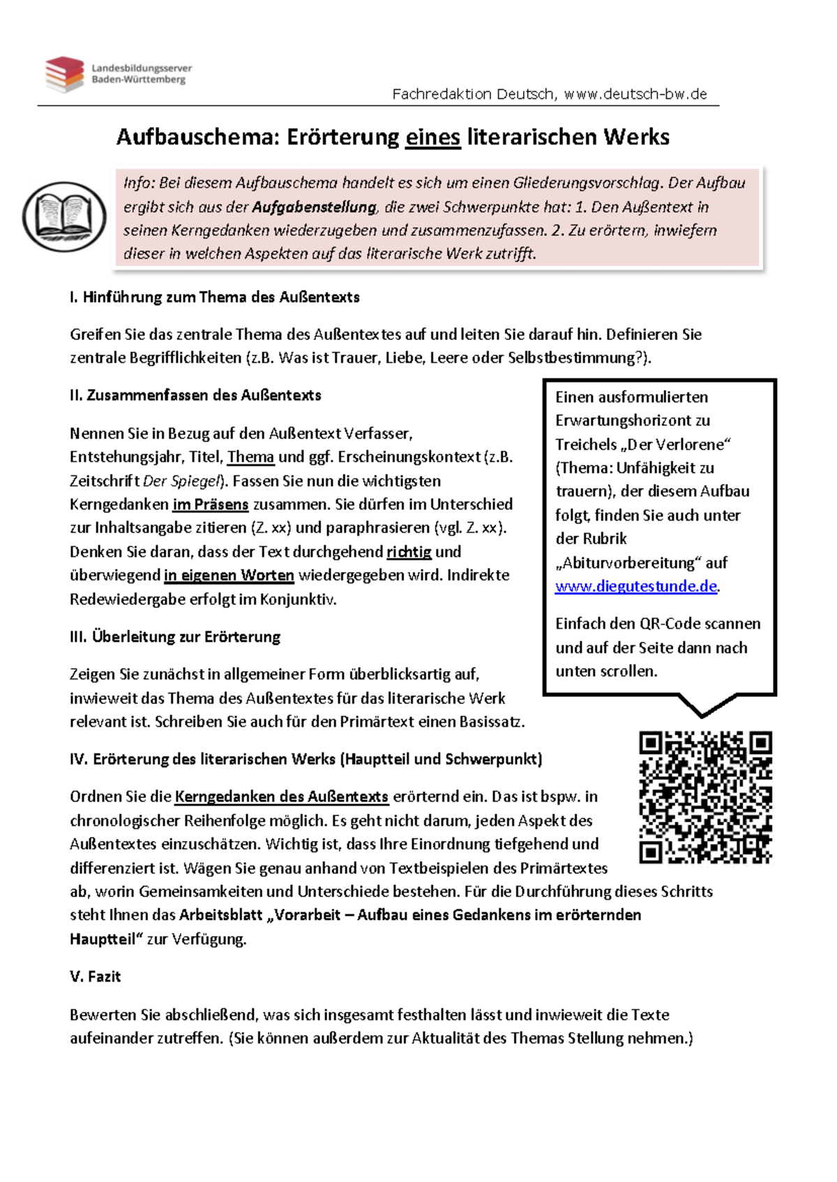 Erörterung Eines Literarischen Textes Aufbauschema pdf - Fachredaktion Deutsch, deutsch-bw Aufbauschema