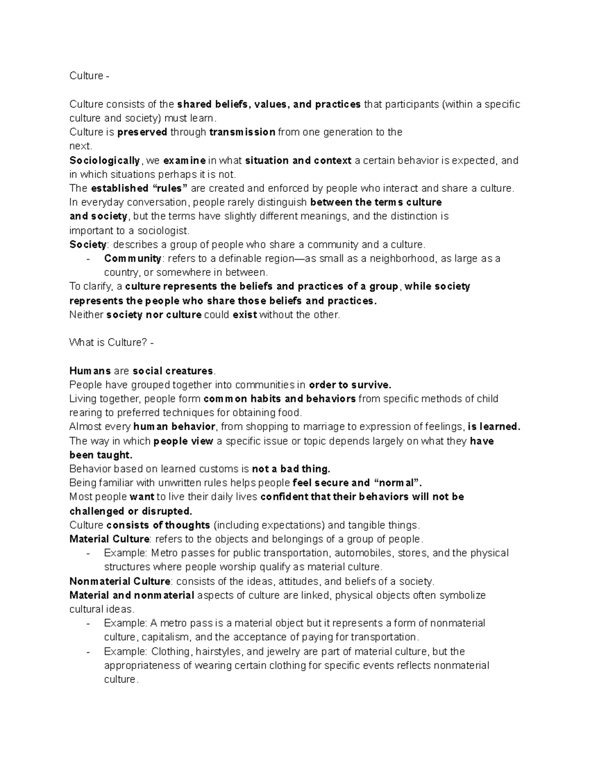 Soc 001 chapter 3 - 2nd week - Culture - Culture consists of the shared ...