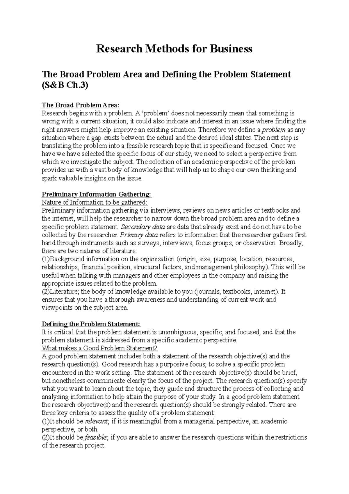 Research Methods for Business Summary - Research Methods for Business ...