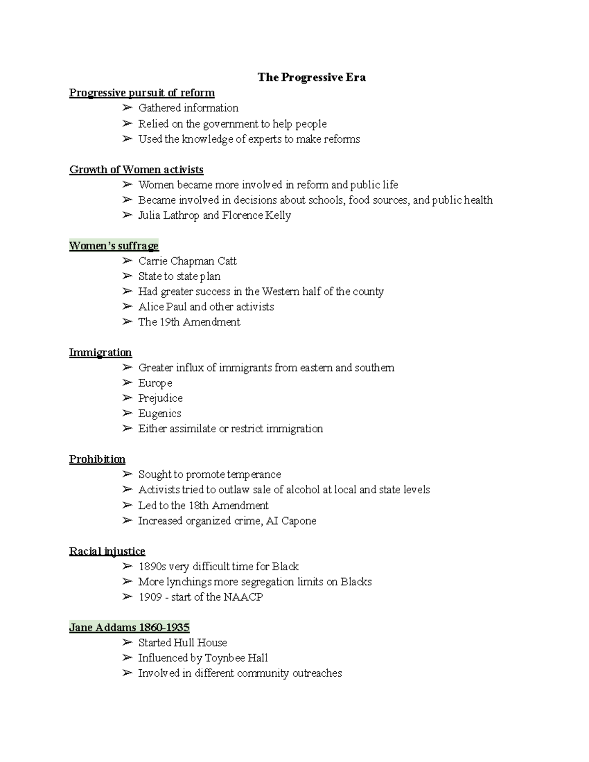 The Progressive Era - Notes - The Progressive Era Progressive pursuit ...