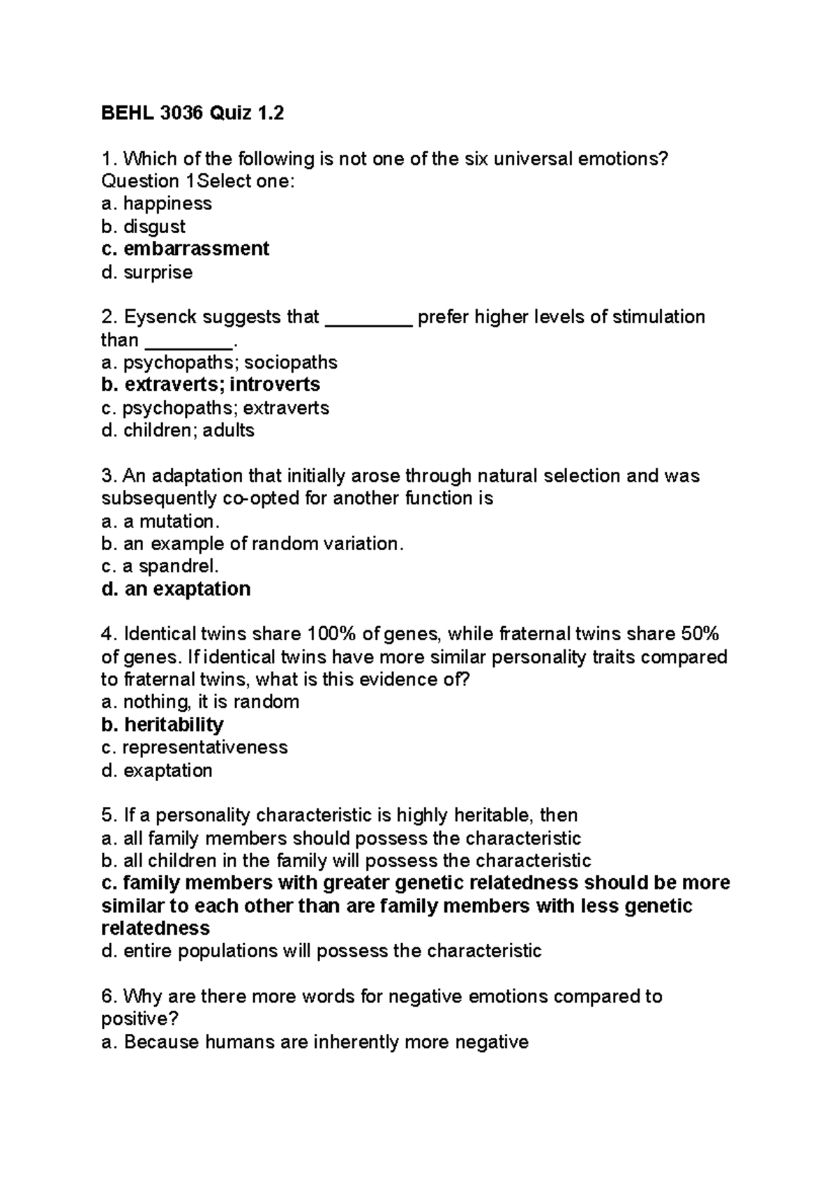 Quiz 1 Quiz 2 revision BEHL 3036 Quiz 1. Which of the following is