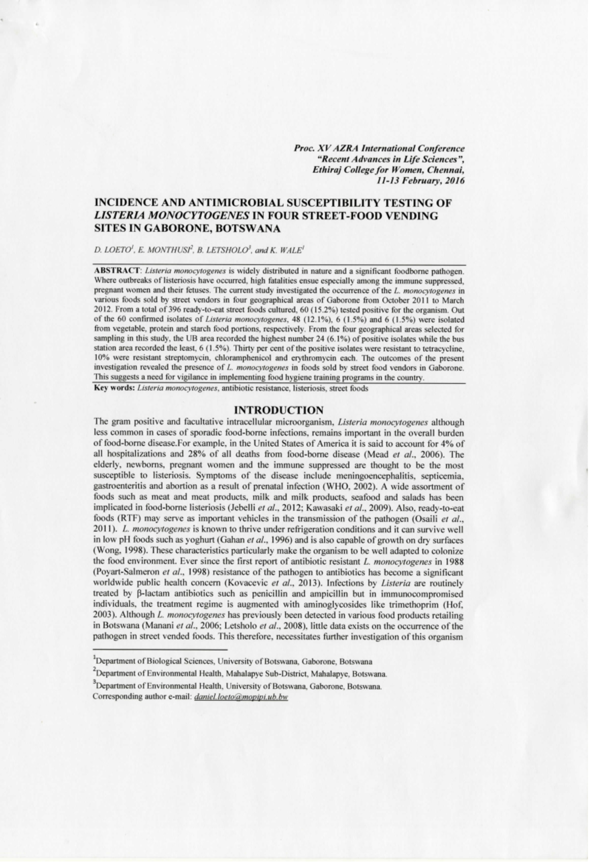 Lysteria Monocytogens - Proc. XV AZRA International Conference Advances