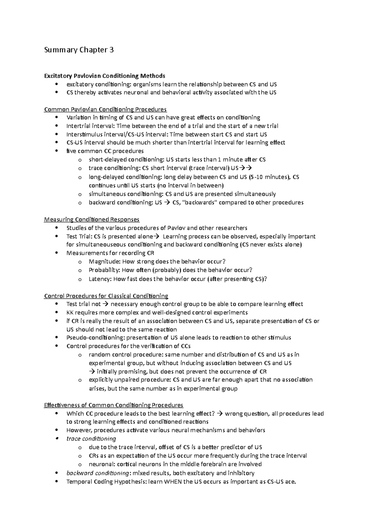 Summary Chapter 3 - Pavlovian conditioning methods - Summary Chapter 3 ...