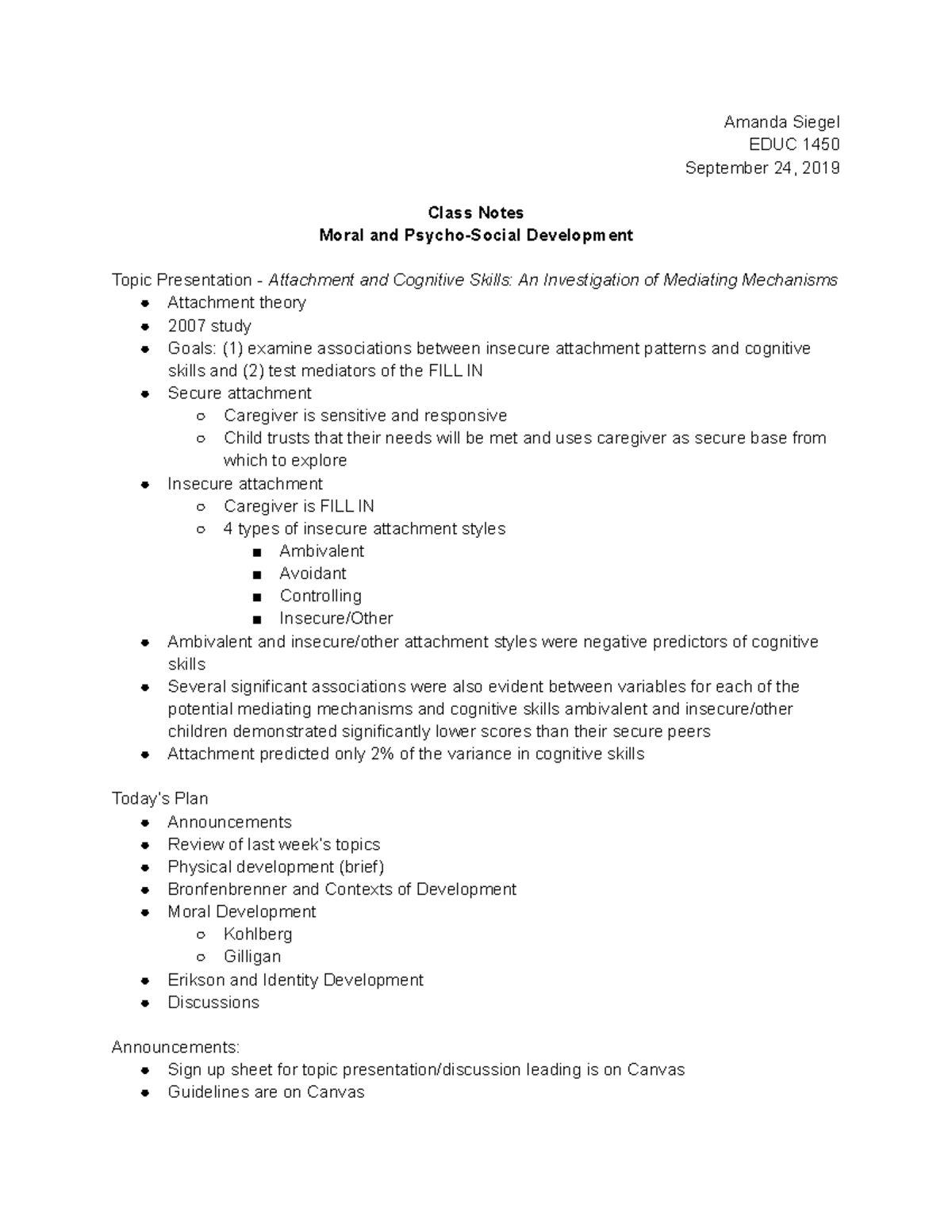 9/24 Class Notes - Professor Yoko Yamamoto - Amanda Siegel EDUC 1450 ...