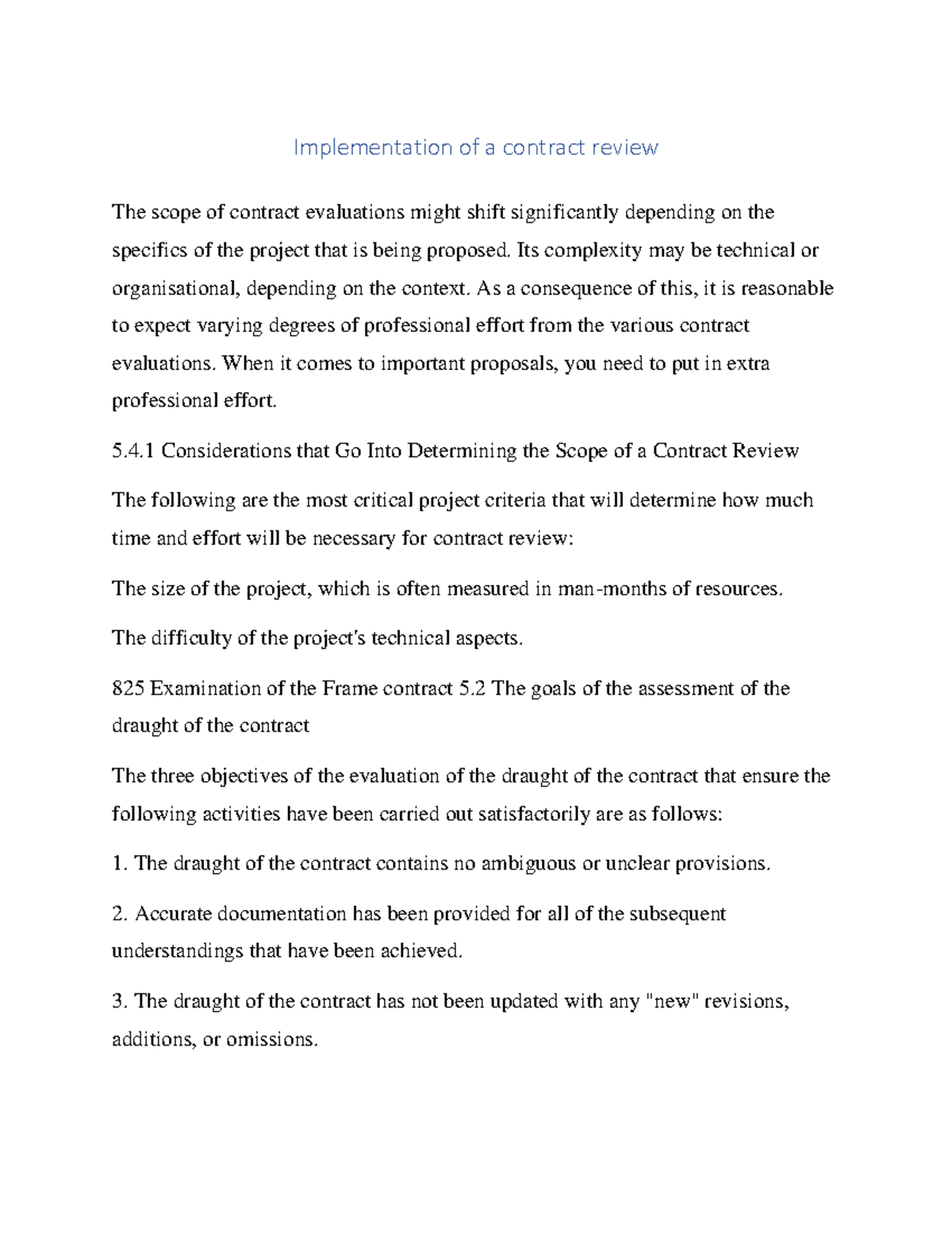 Implementation of a contract review - Its complexity may be technical ...