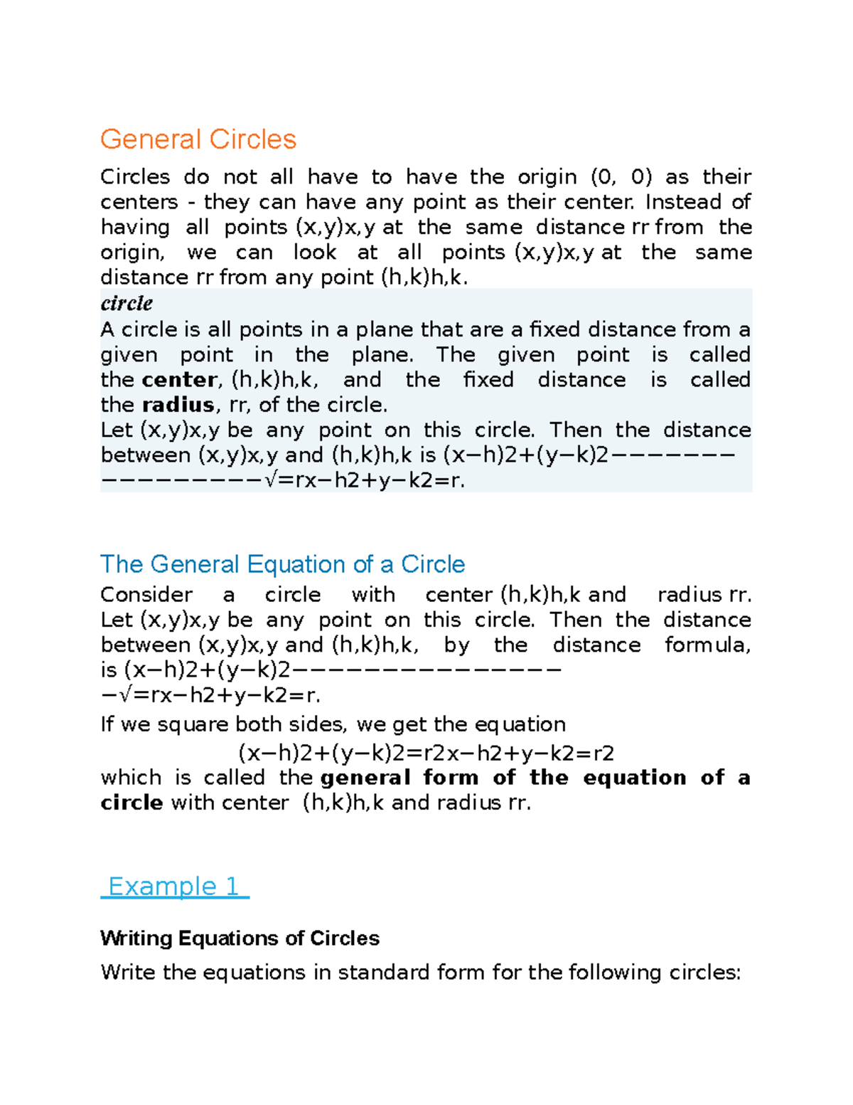 5-1 Reading and Participation Activities Equation of a Circle 2 ...