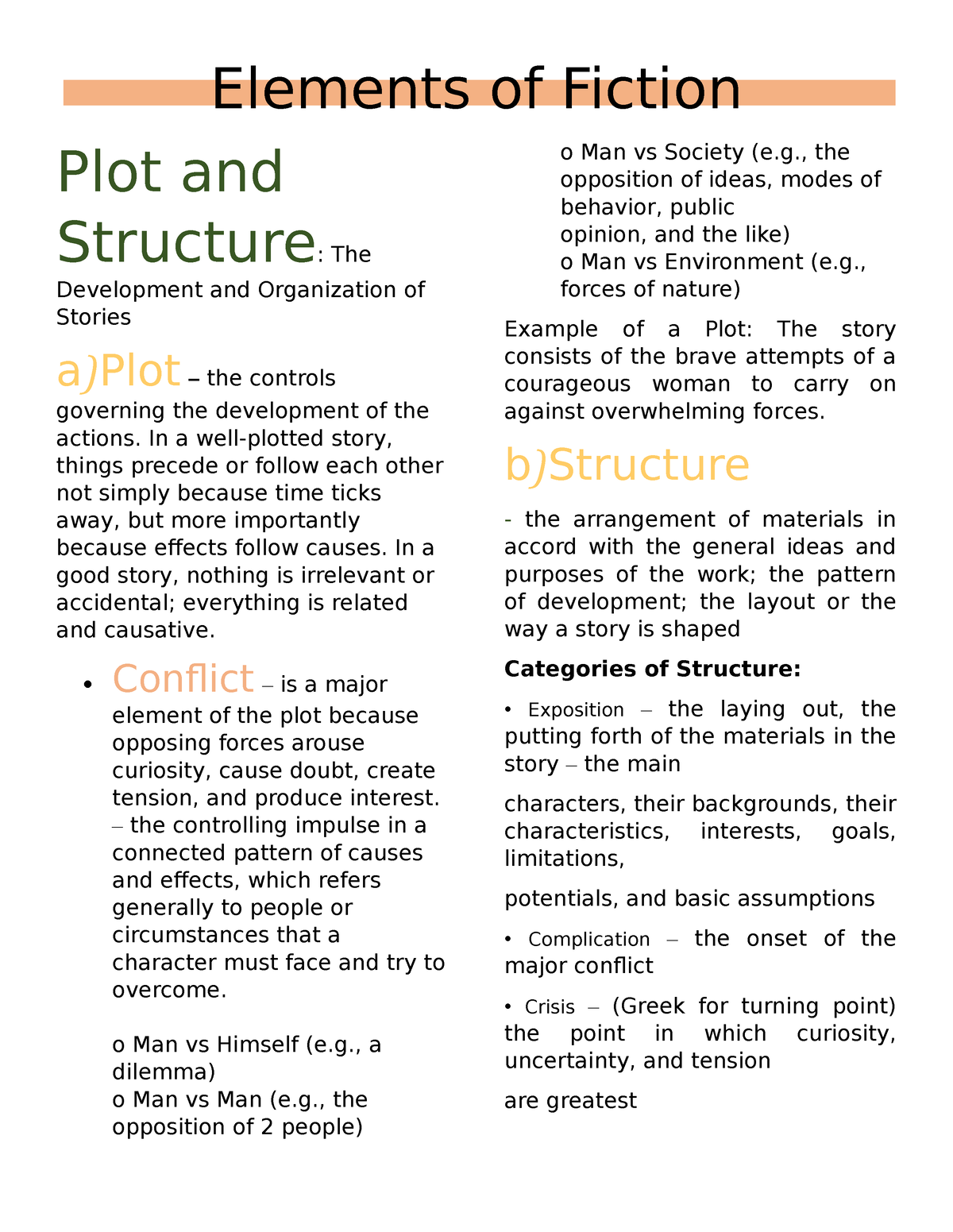 Lit notes - Elements of Fiction-Introduction to Literature - Elements ...