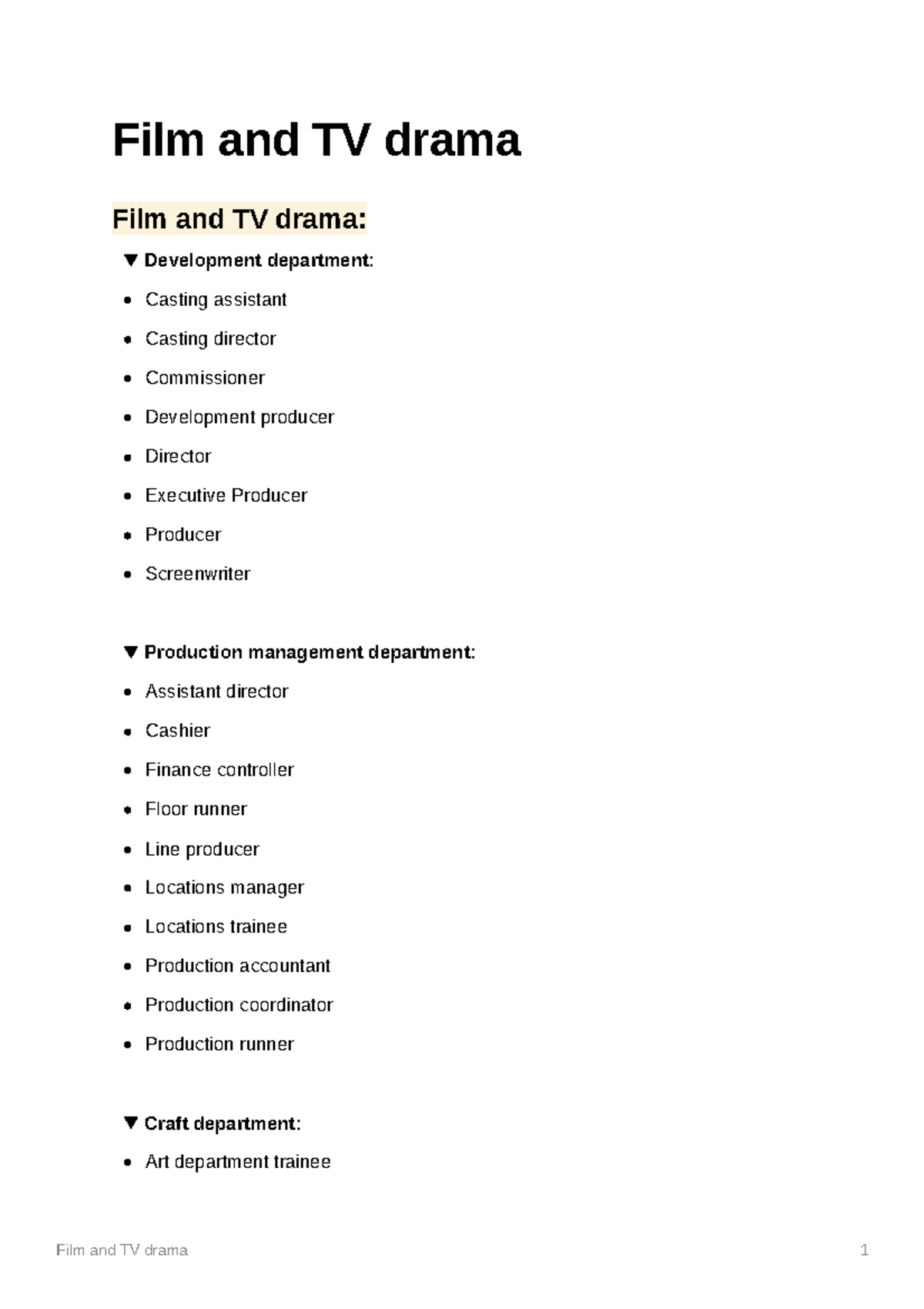 Film and TV drama Film and TV drama Film and TV drama Development