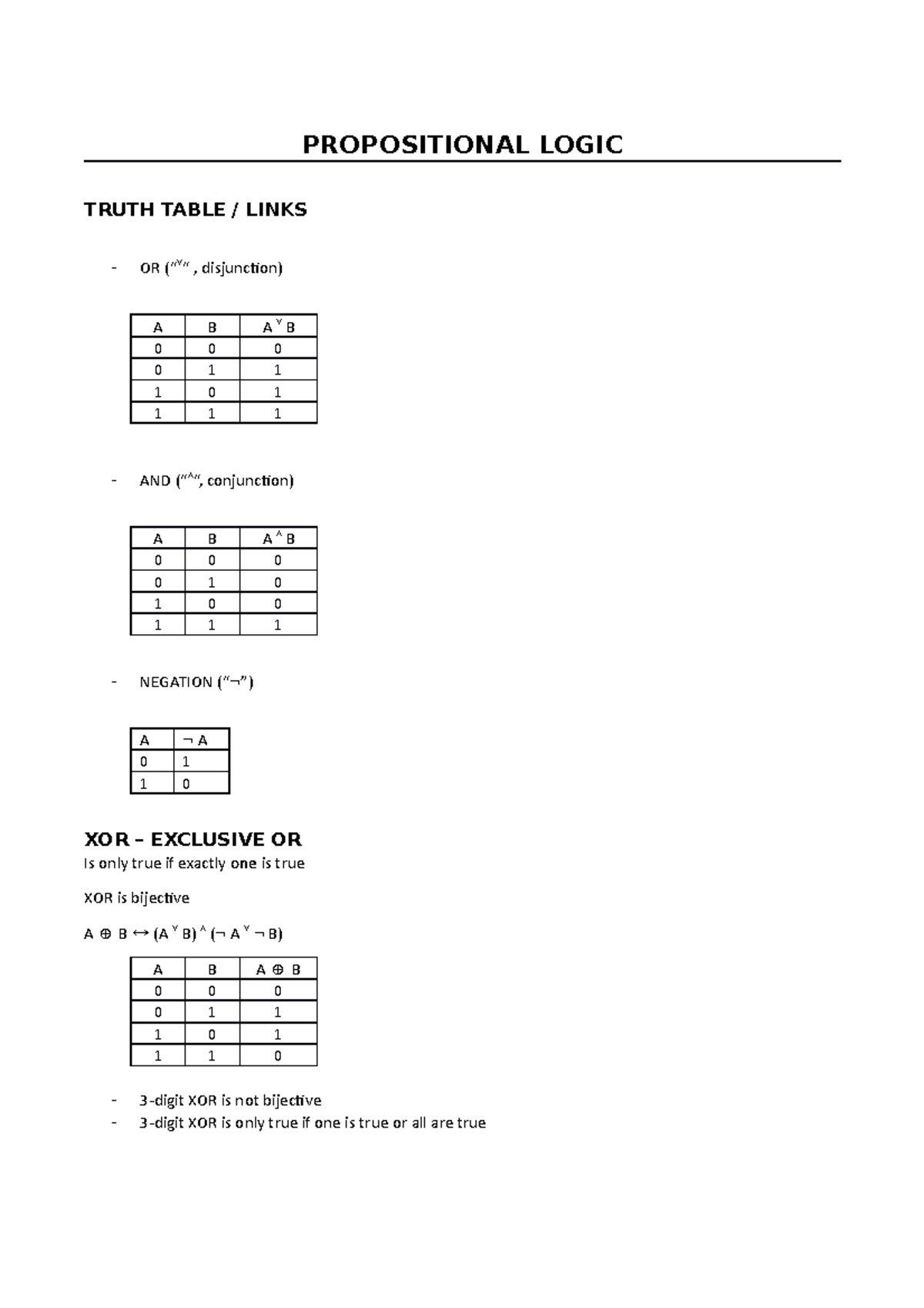 Logik - Mengen Zusammenfassung - PROPOSITIONAL LOGIC TRUTH TABLE ...