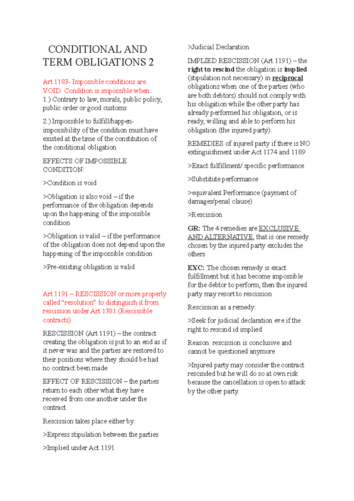 Conditional AND TERM Obligations 2 - CONDITIONAL AND TERM OBLIGATIONS 2 ...